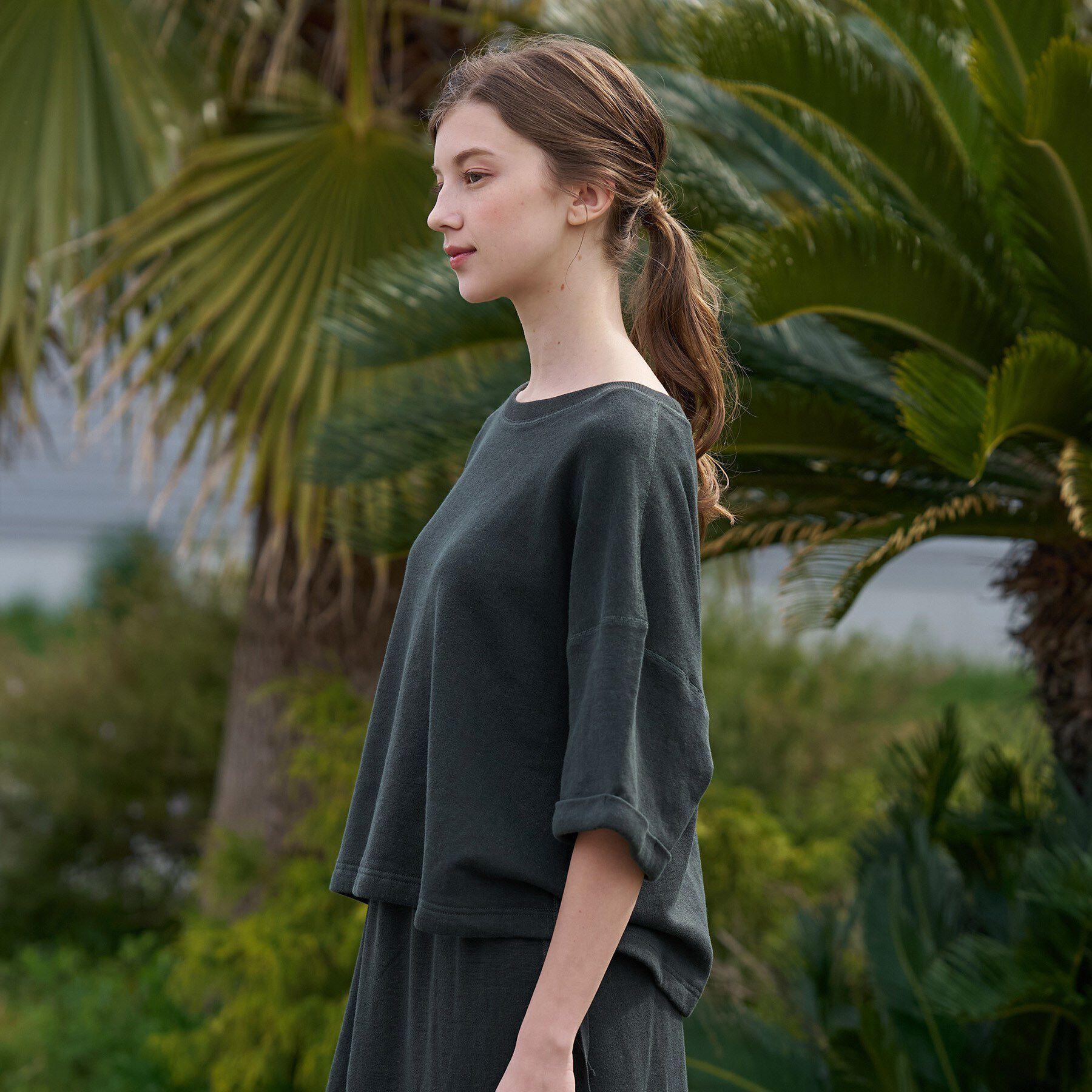 DRESSTERIOR「【ウォッシャブル/セットアップ可】リネン混裏毛ドロストプルオーバー」|Tシャツ・カットソー|