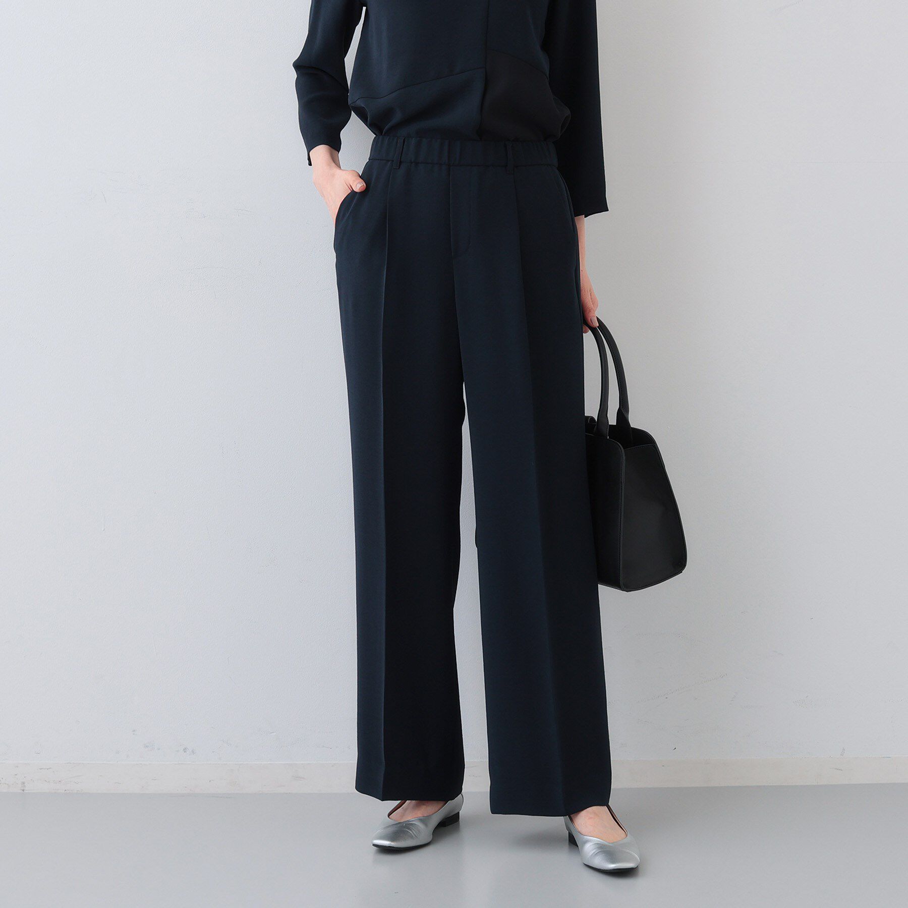 INDIVI「【着る日傘/遮熱/UVケア】ワイドパンツ」|スーツ|ネイビー(094)