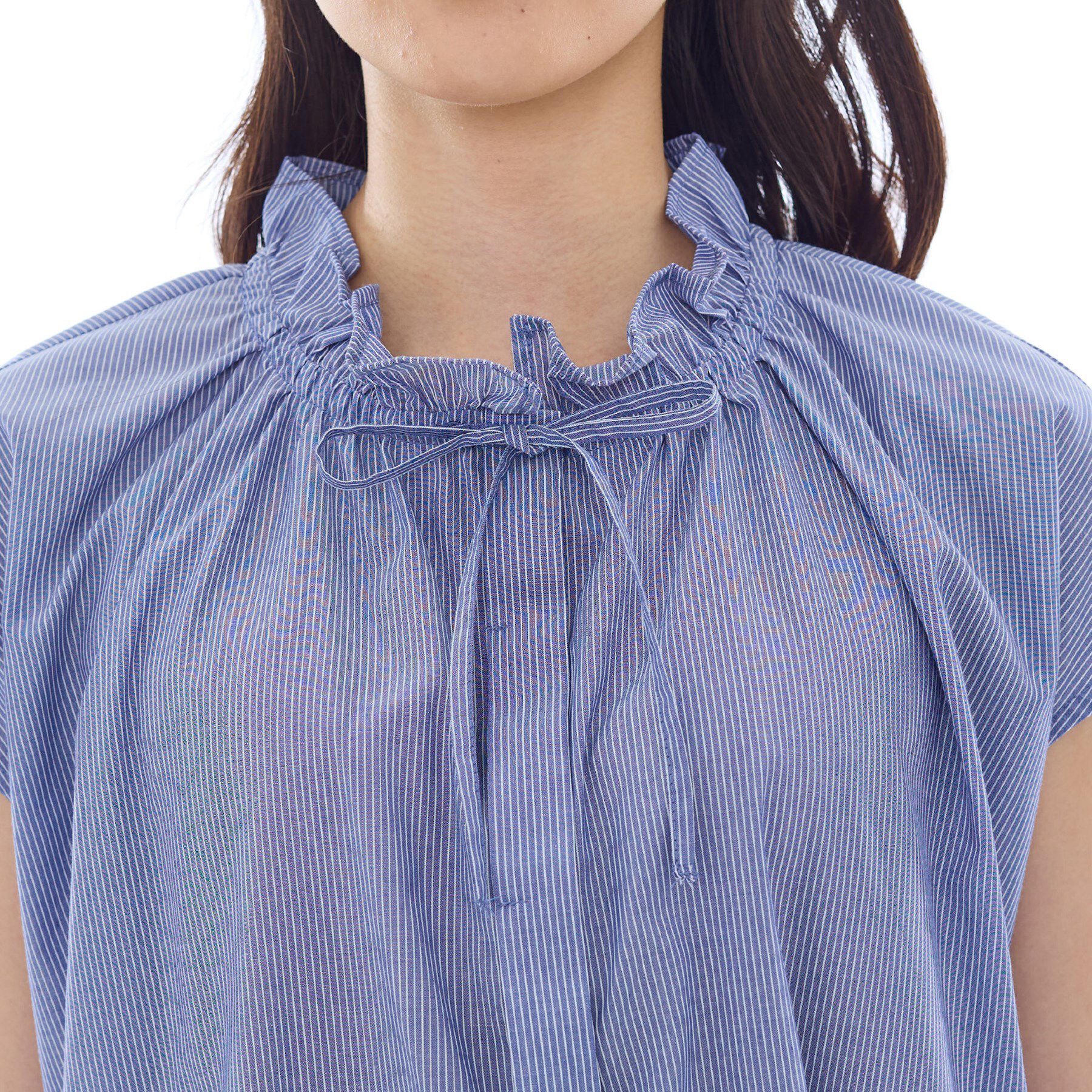 INDIVI「フリル衿ギャザーブラウス」|シャツ・ブラウス|