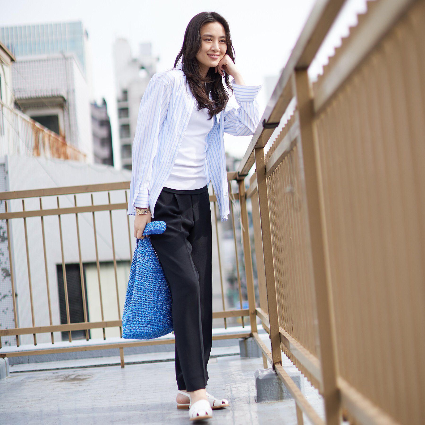 INDIVI「【2WAY／洗える】ラメストライプ コットン混シャツ」|シャツ・ブラウス|