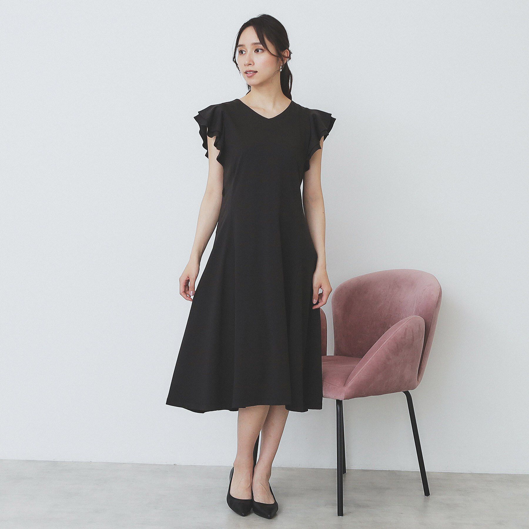 index「《5色展開/S-LLサイズ》シルケットVネックフレアワンピース【接触冷感/UVケア/洗濯機洗い可】」|ワンピース|