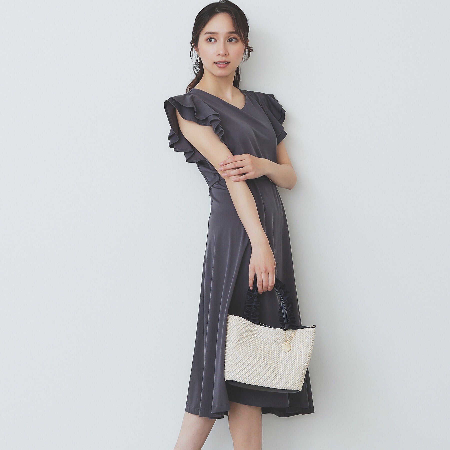 index「《5色展開/S-LLサイズ》シルケットVネックフレアワンピース【接触冷感/UVケア/洗濯機洗い可】」|ワンピース|