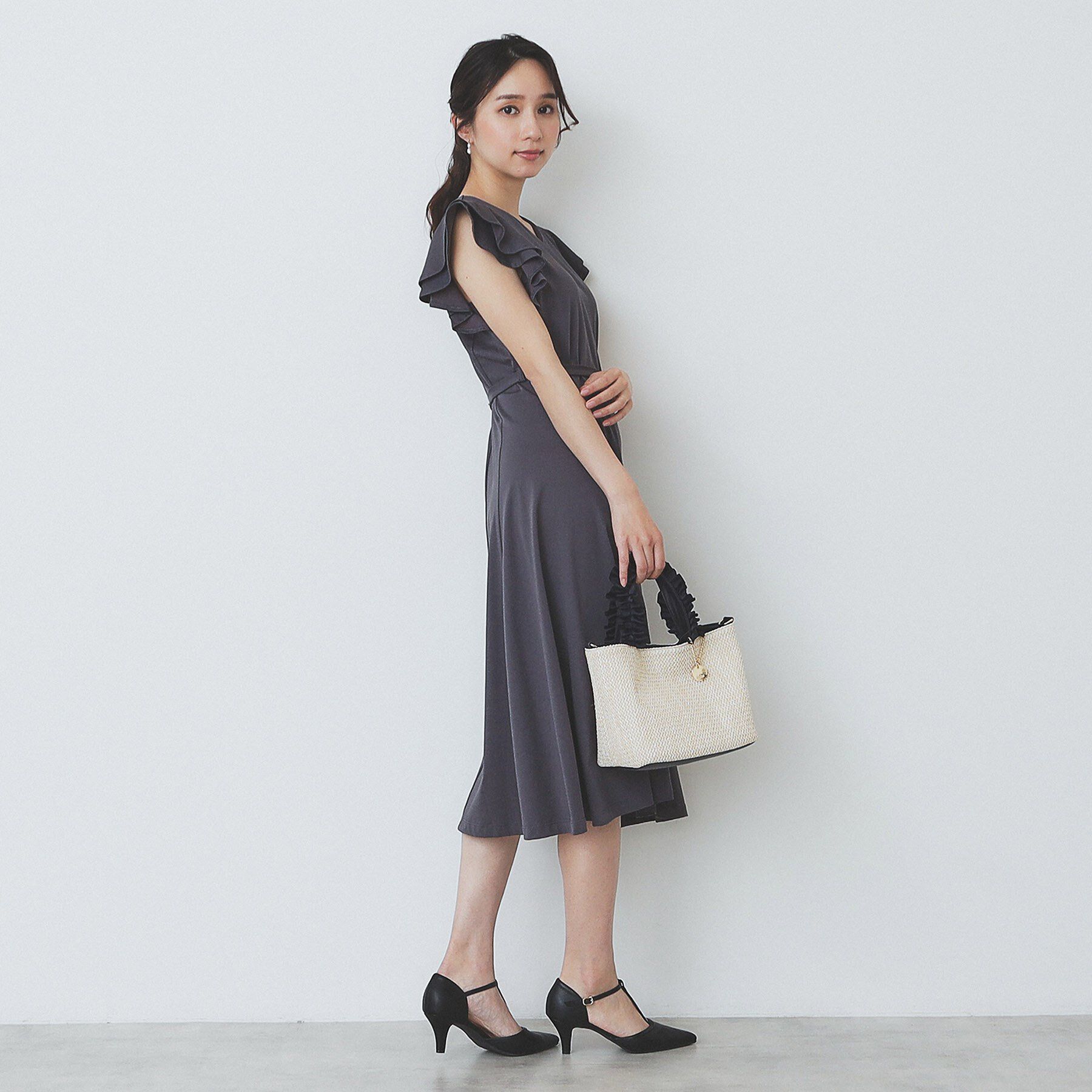 index「《5色展開/S-LLサイズ》シルケットVネックフレアワンピース【接触冷感/UVケア/洗濯機洗い可】」|ワンピース|