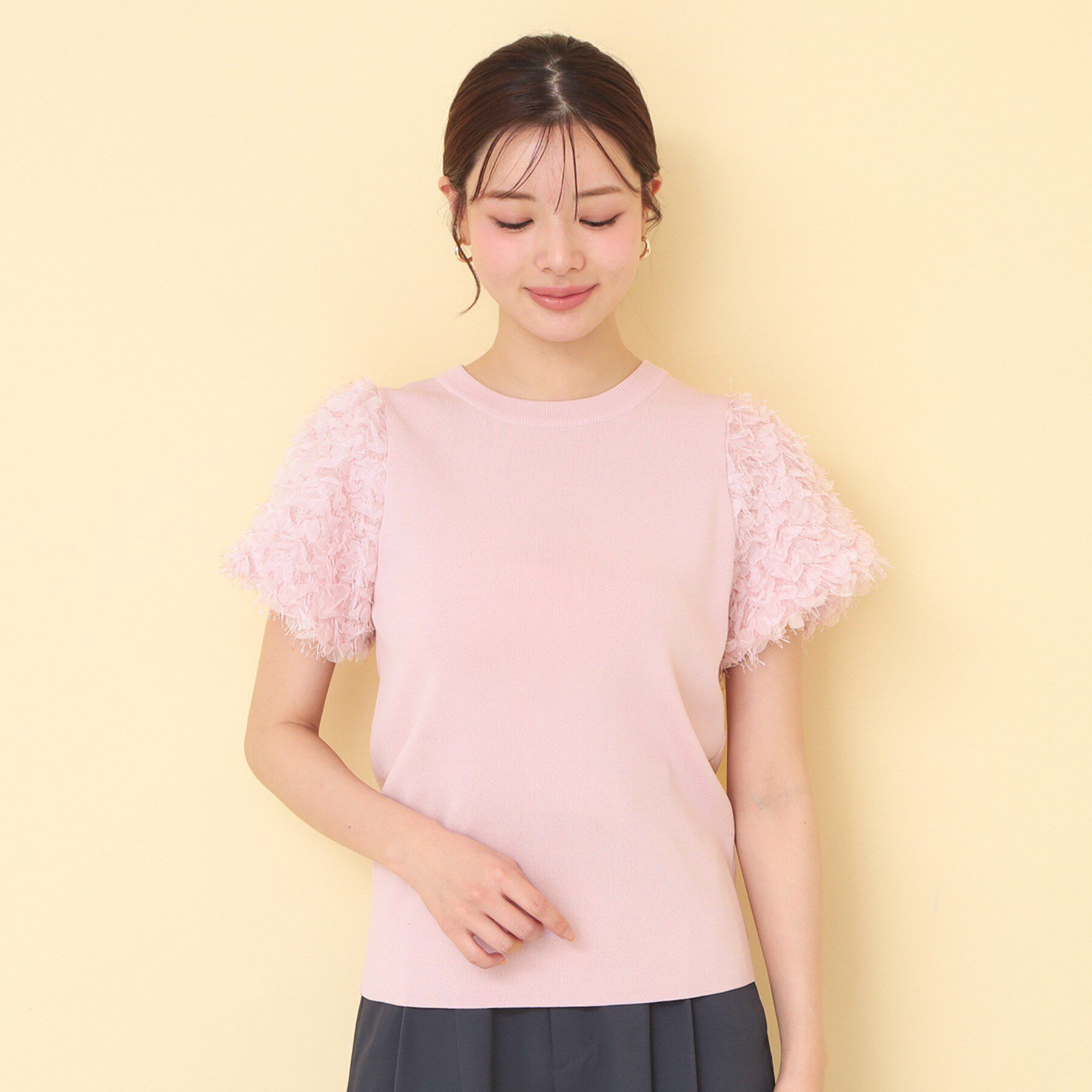 index「ドッキングシャギーレーススリーブニット【洗濯機OK】」|ニット・セーター|