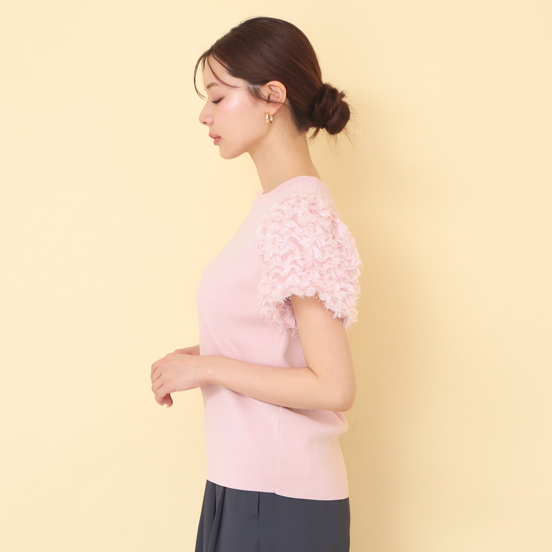 index「ドッキングシャギーレーススリーブニット【洗濯機OK】」|ニット・セーター|