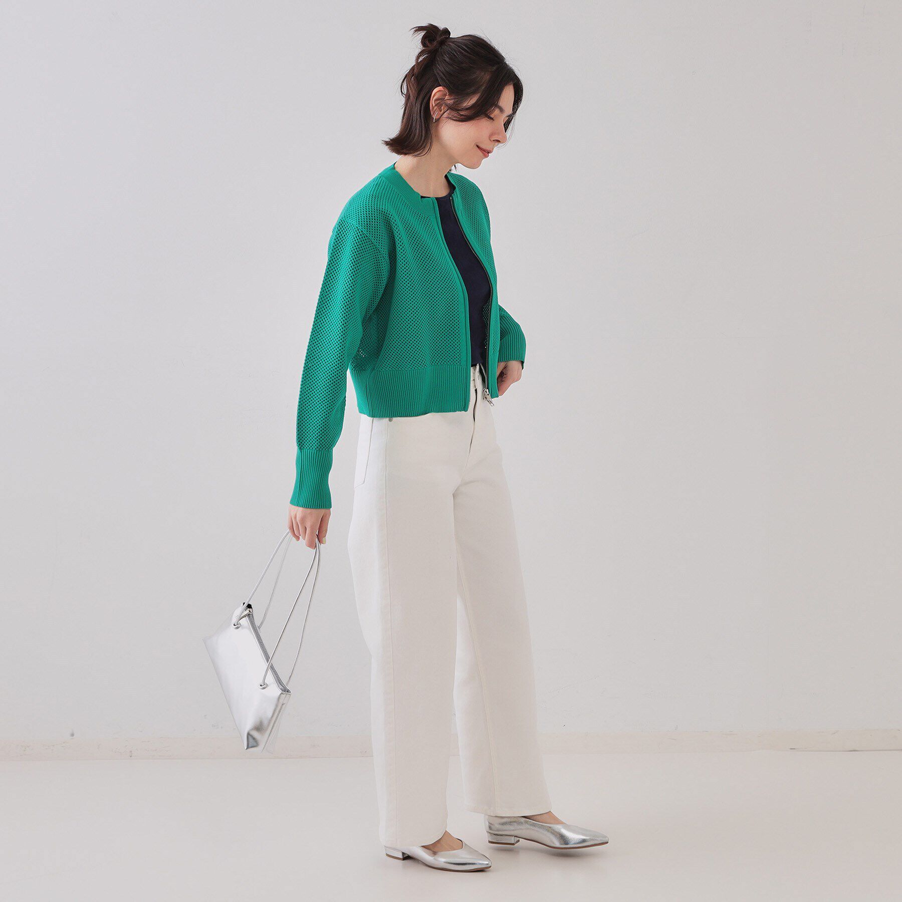 OPAQUE.CLIP「メッシュZIPニットカーディガン【洗濯機洗い可】」|カーディガン|