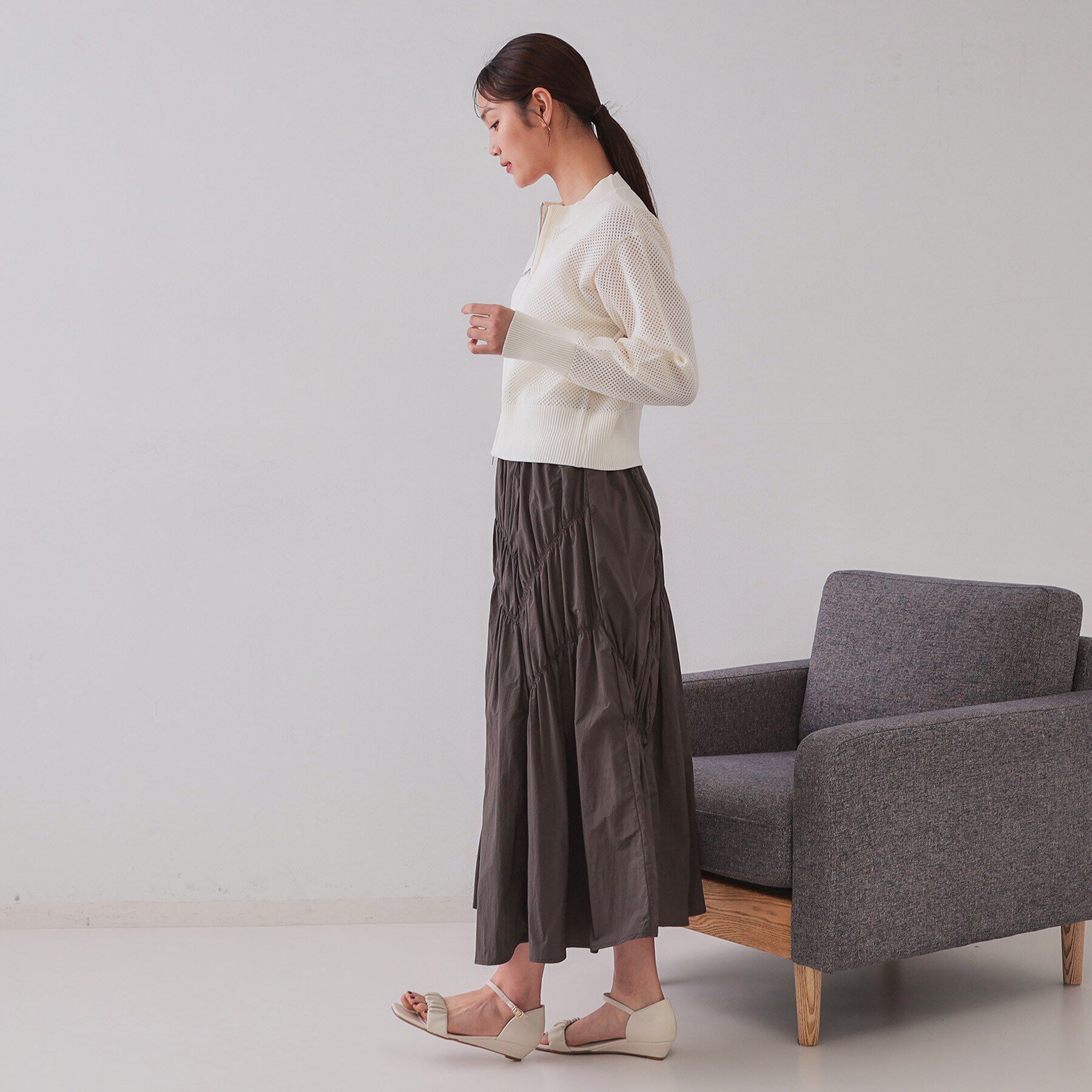 OPAQUE.CLIP「メッシュZIPニットカーディガン【洗濯機洗い可】」|カーディガン|