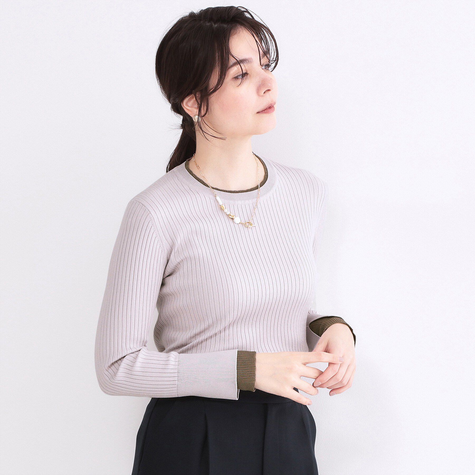 OPAQUE.CLIP「レイヤード風クルーネックリブニット【洗濯機OK】」|ニット・セーター|