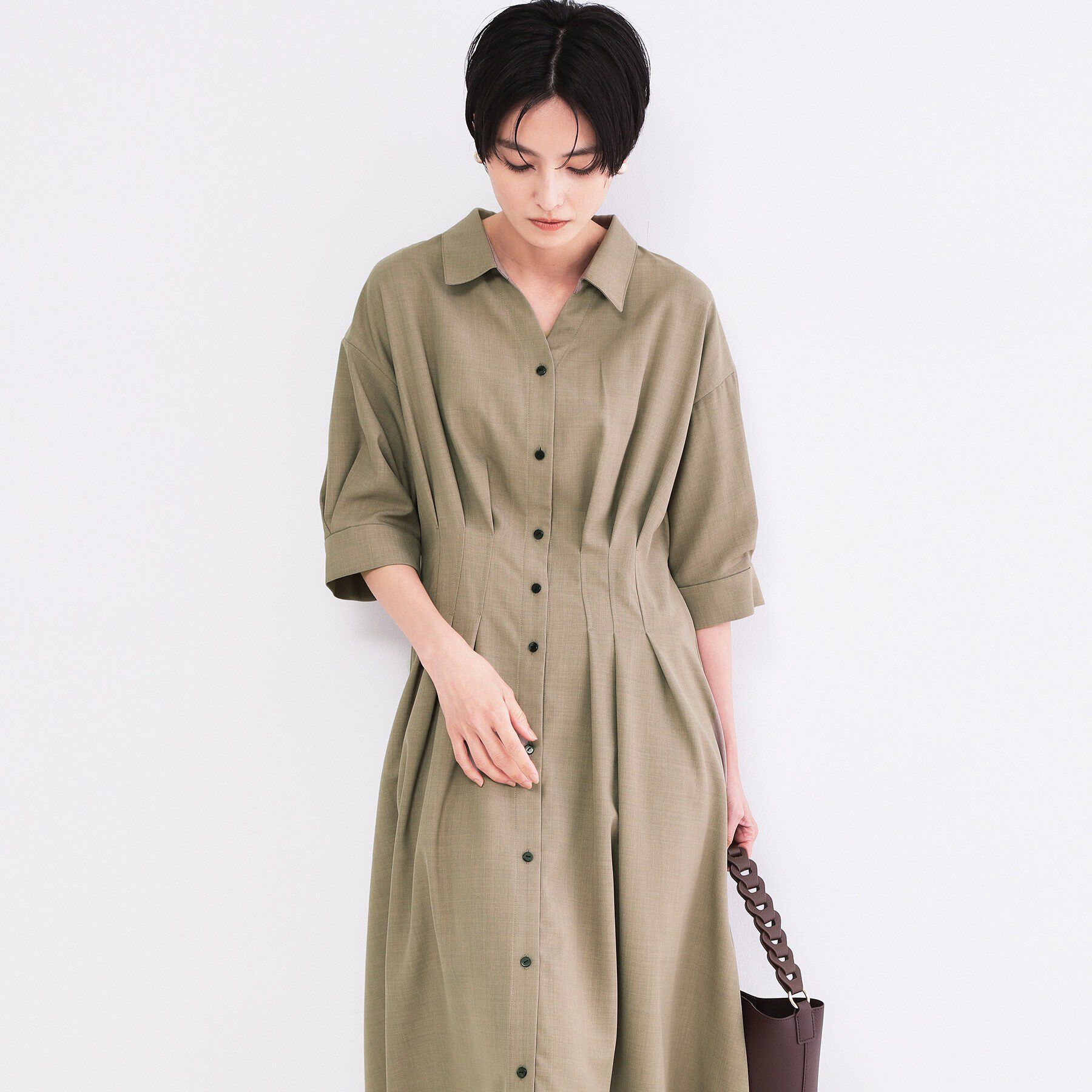 OPAQUE.CLIP「ウエストタック フレアワンピース【洗濯機OK／イージーアイロン】」|ワンピース|