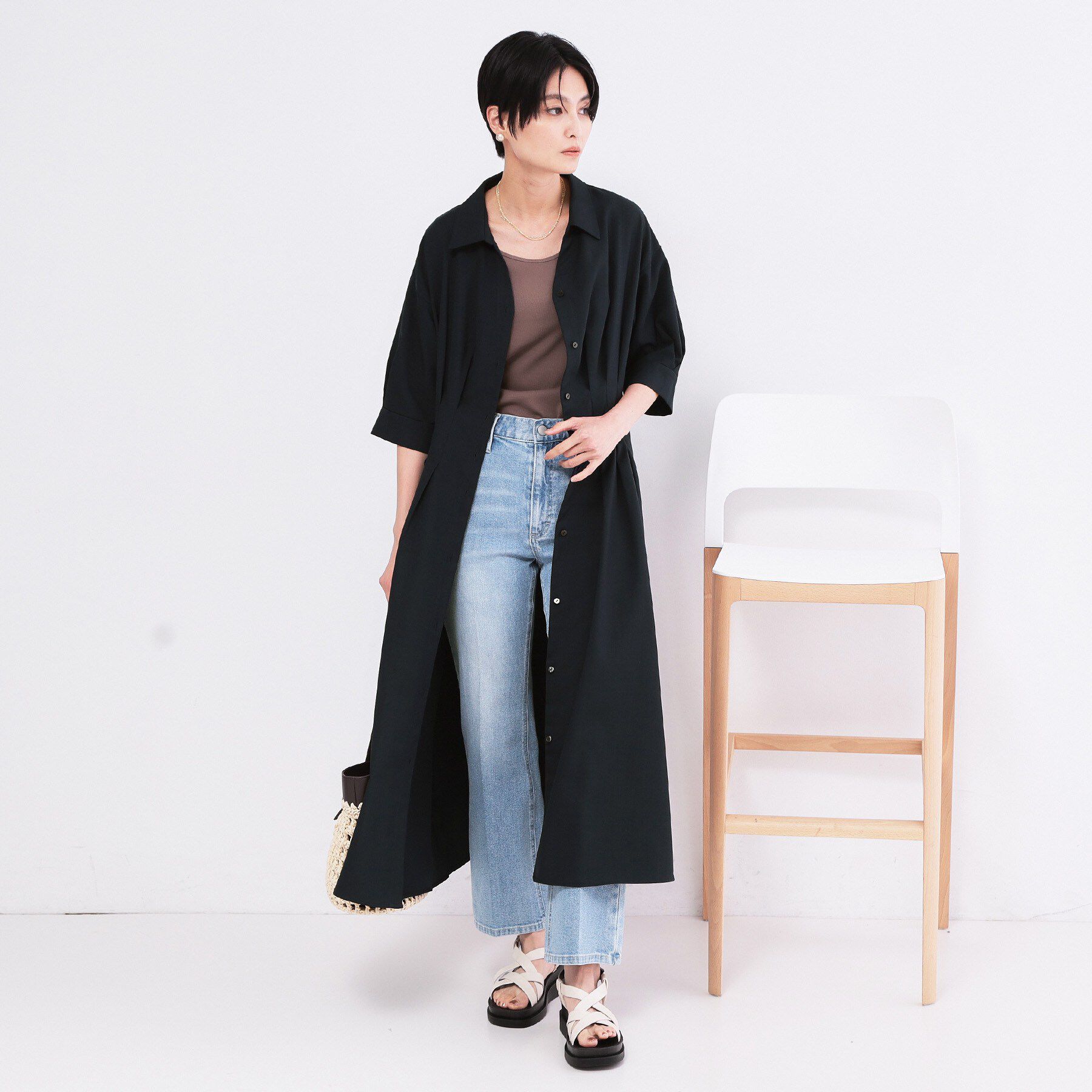 OPAQUE.CLIP「ウエストタック フレアワンピース【洗濯機OK／イージーアイロン】」|ワンピース|