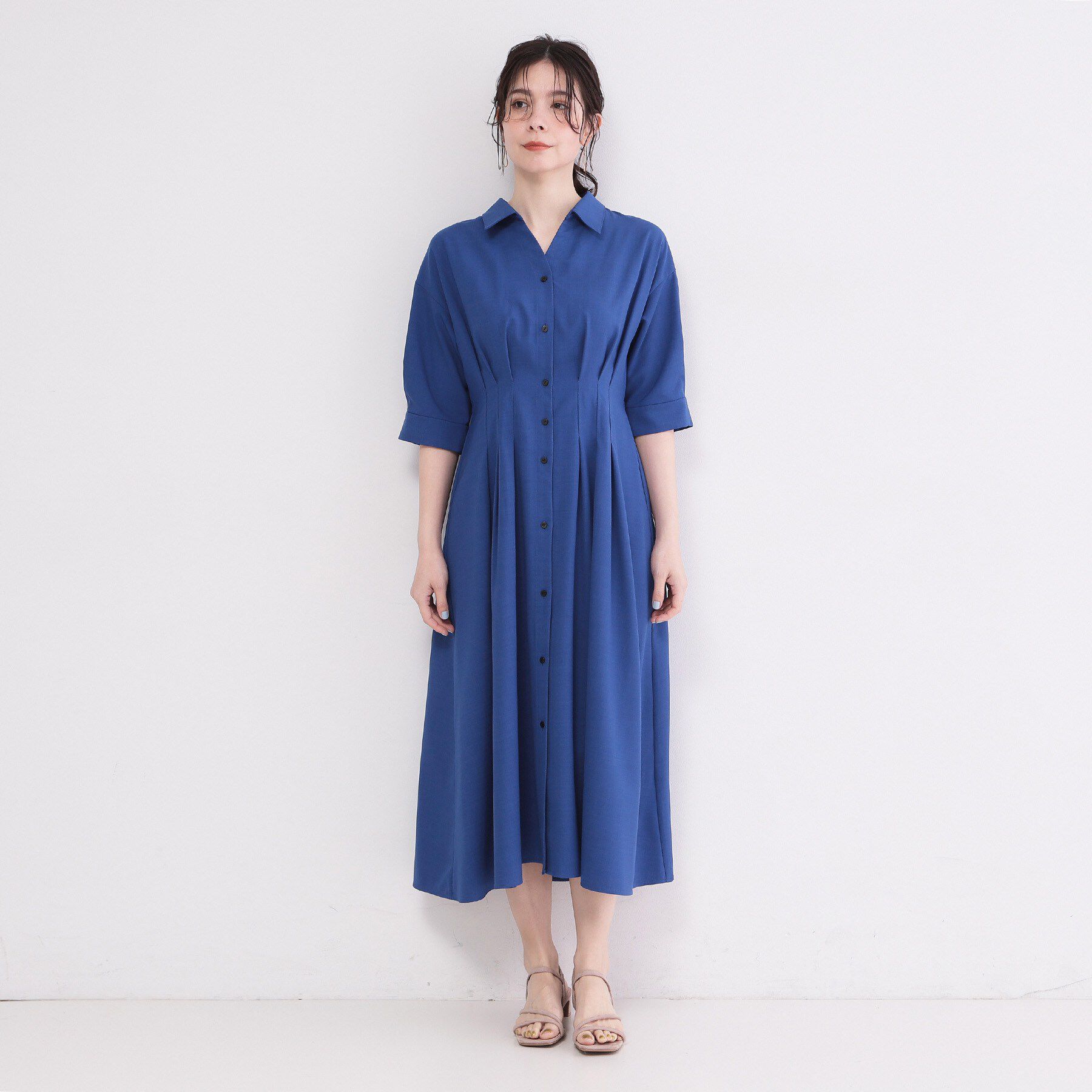 OPAQUE.CLIP「ウエストタック フレアワンピース【洗濯機OK／イージーアイロン】」|ワンピース|