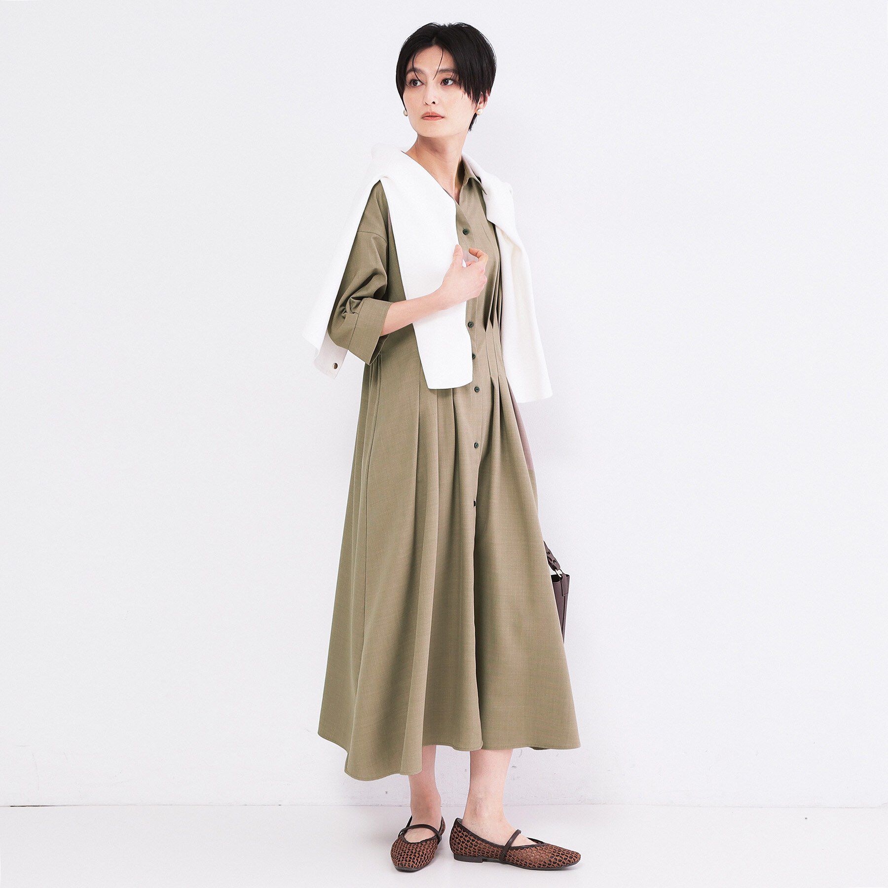 OPAQUE.CLIP「ウエストタック フレアワンピース【洗濯機OK／イージーアイロン】」|ワンピース|