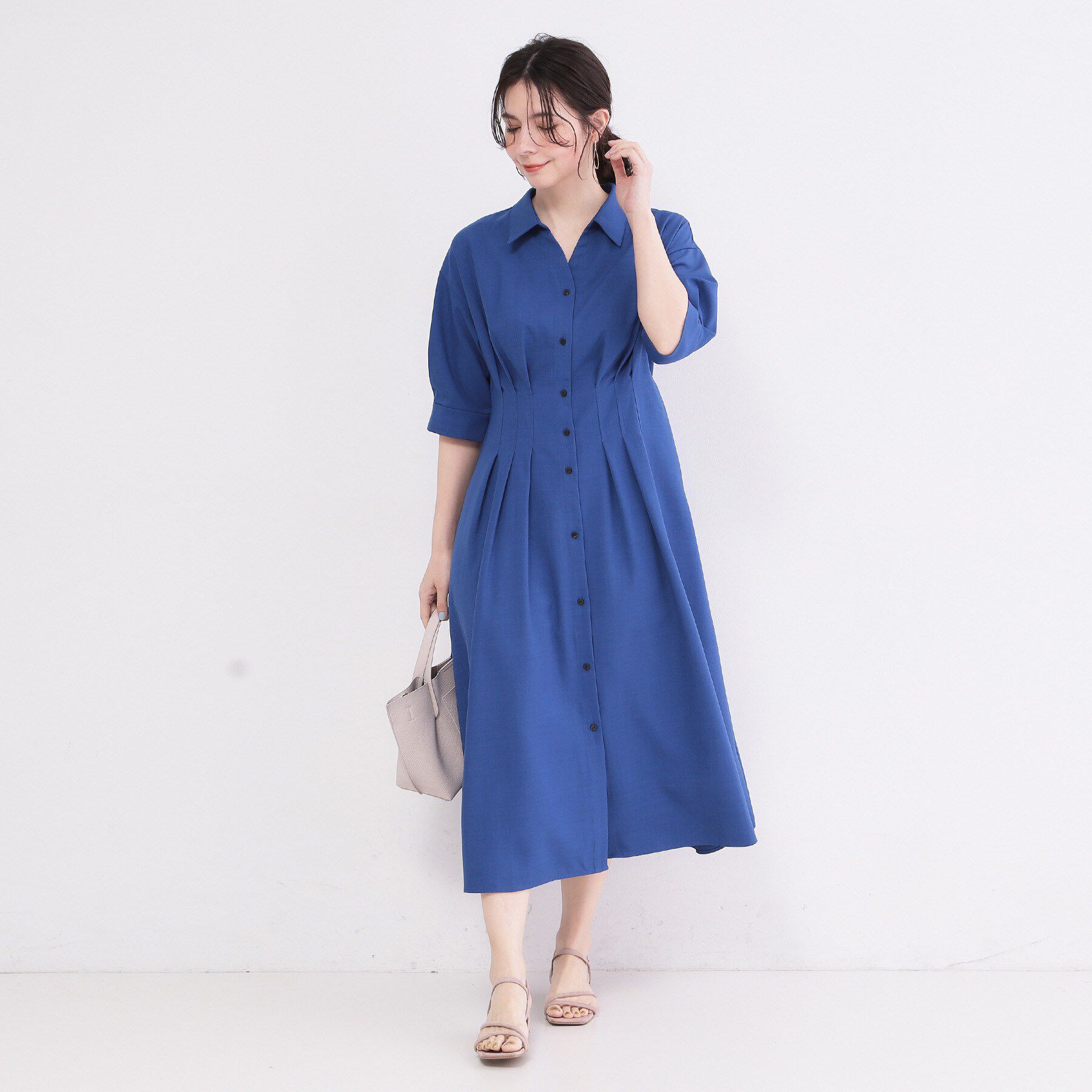 OPAQUE.CLIP「ウエストタック フレアワンピース【洗濯機OK／イージーアイロン】」|ワンピース|