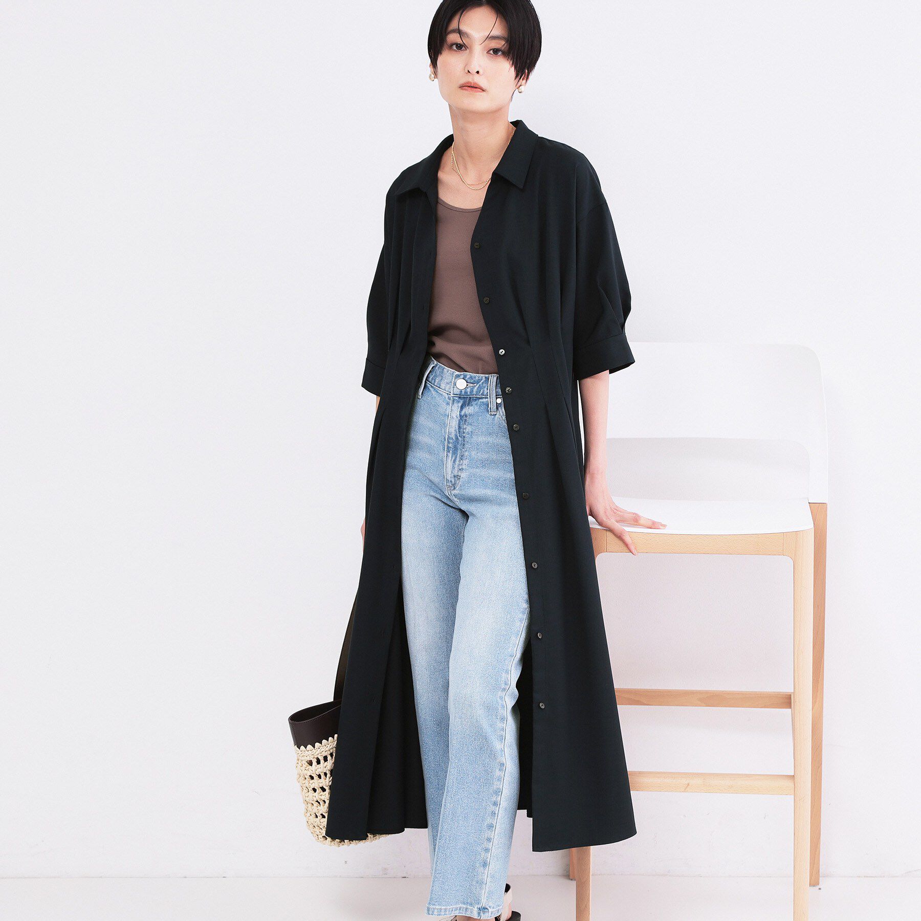 OPAQUE.CLIP「ウエストタック フレアワンピース【洗濯機OK／イージーアイロン】」|ワンピース|