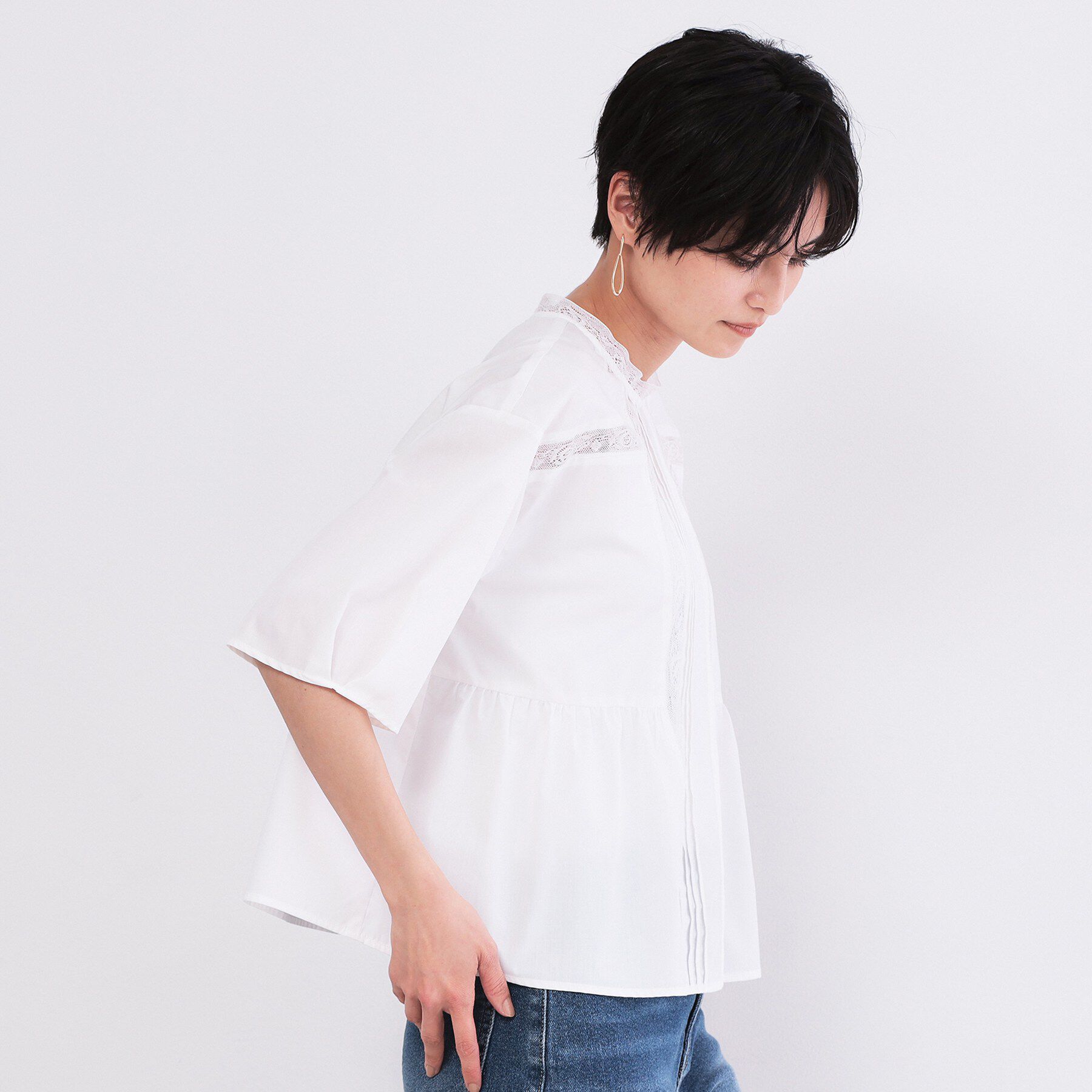 OPAQUE.CLIP「ピンタックレース ペプラムブラウス【洗濯機OK】」|シャツ・ブラウス|