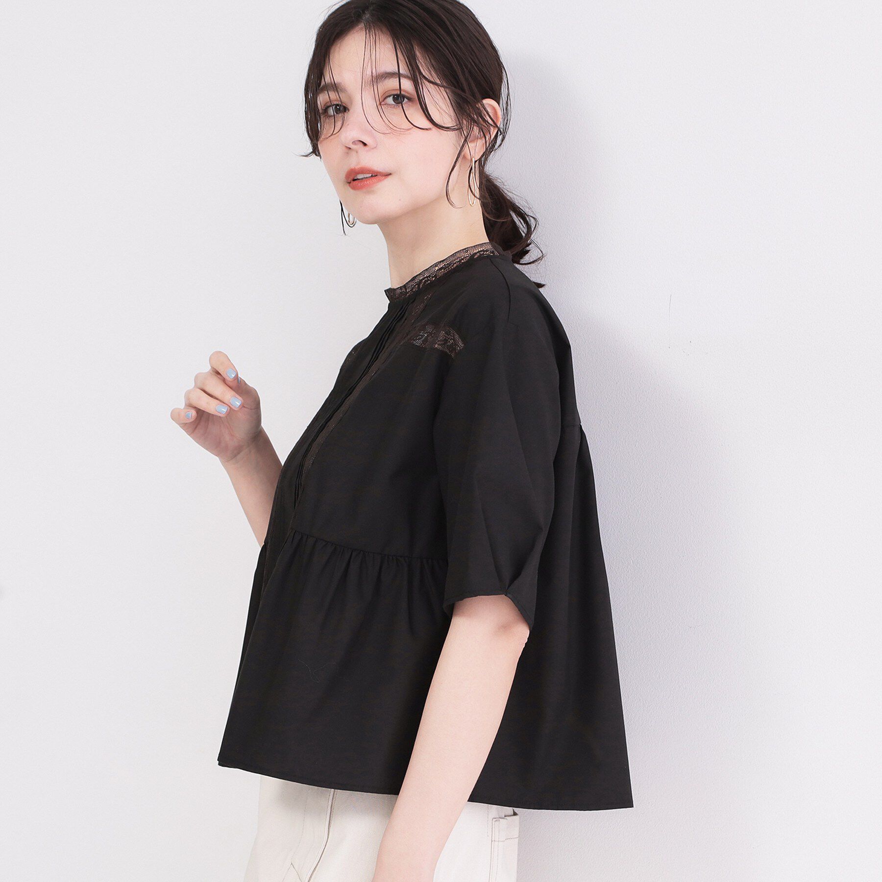 OPAQUE.CLIP「ピンタックレース ペプラムブラウス【洗濯機OK】」|シャツ・ブラウス|