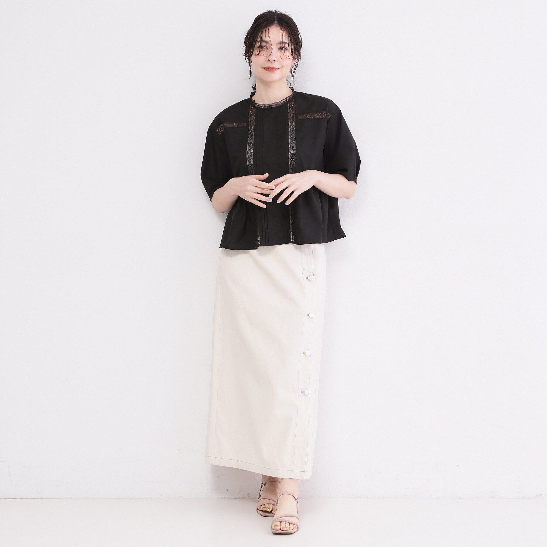 OPAQUE.CLIP「ピンタックレース ペプラムブラウス【洗濯機OK】」|シャツ・ブラウス|