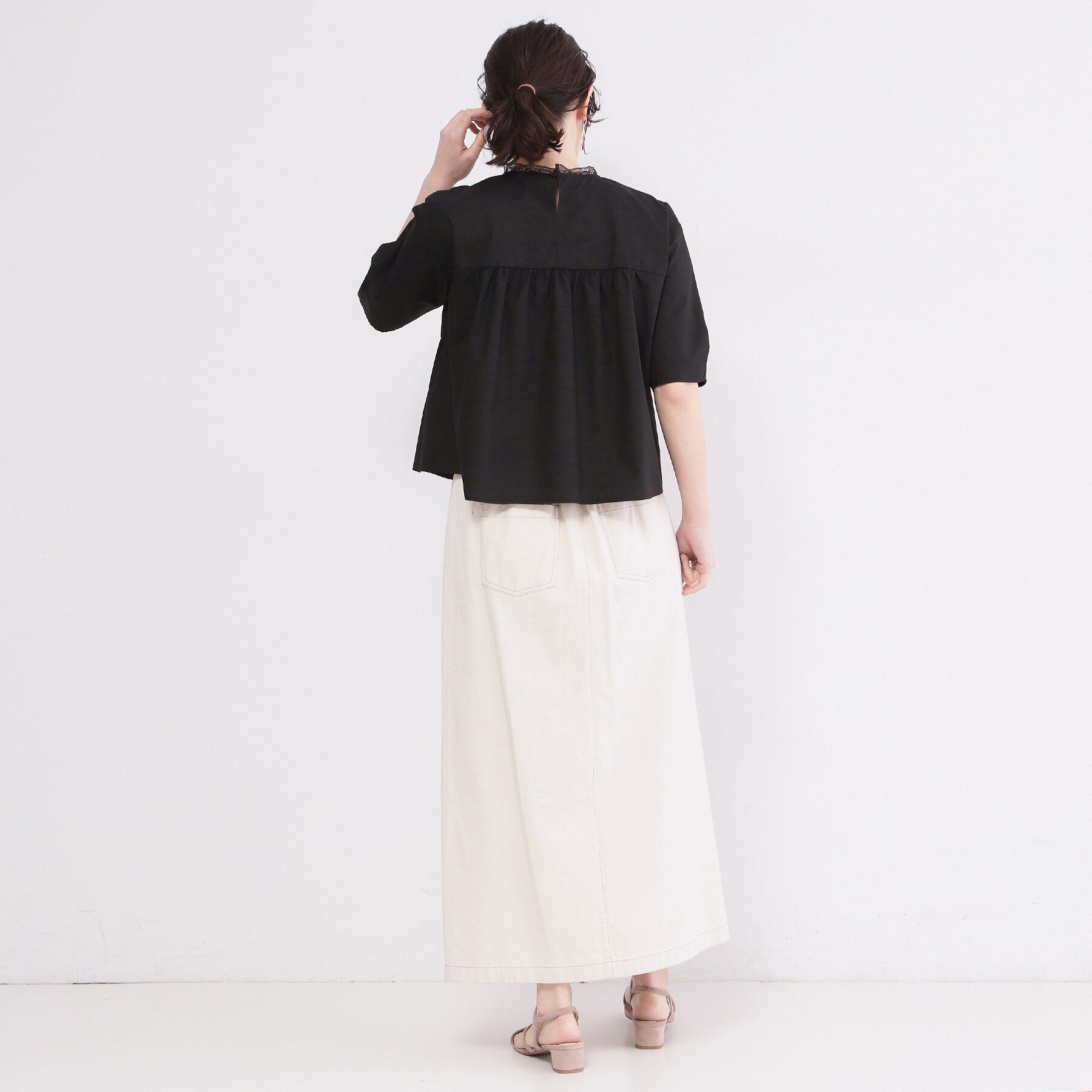 OPAQUE.CLIP「ピンタックレース ペプラムブラウス【洗濯機OK】」|シャツ・ブラウス|