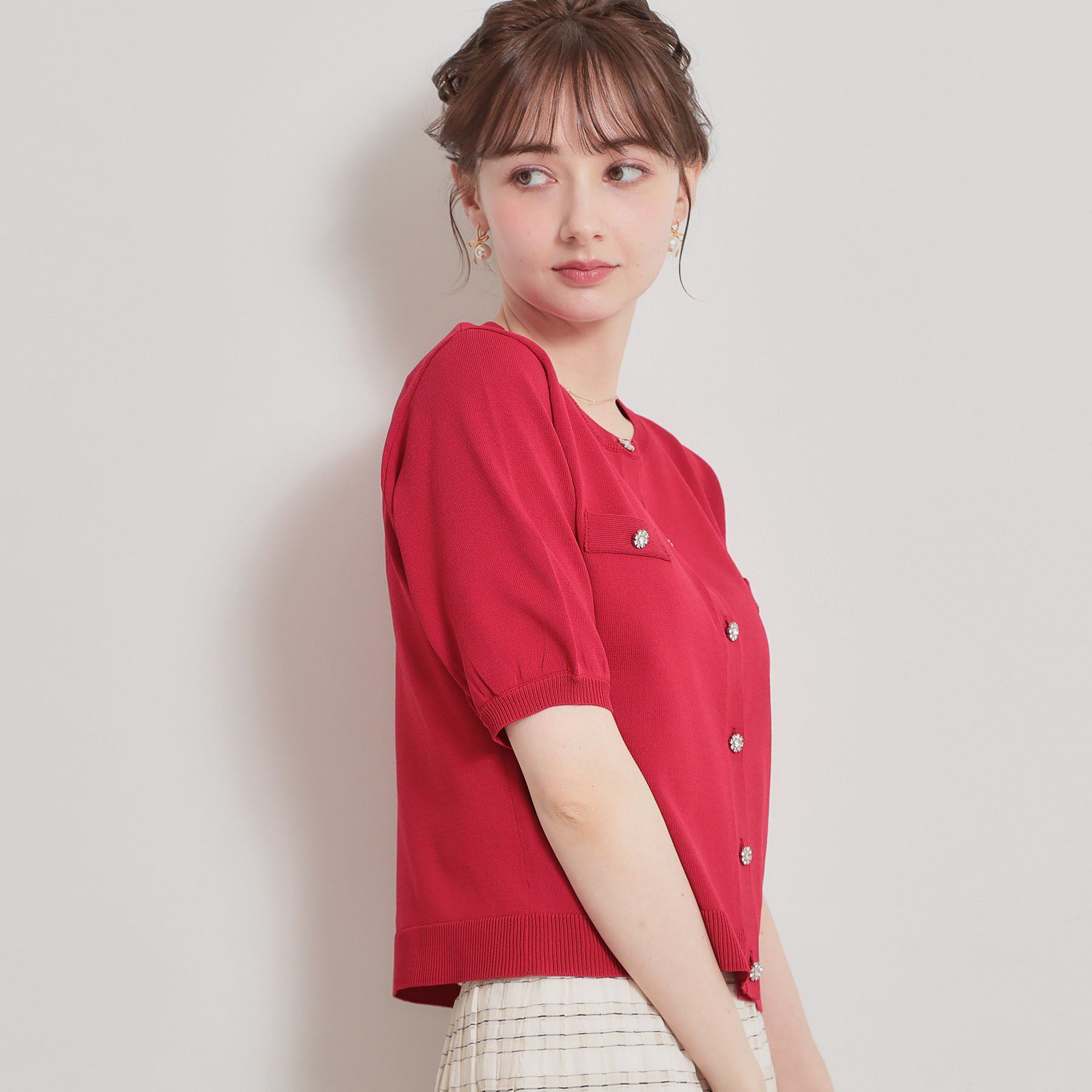Couture broach「【洗える・着映え】ビジューボタン カーディガン」|カーディガン|