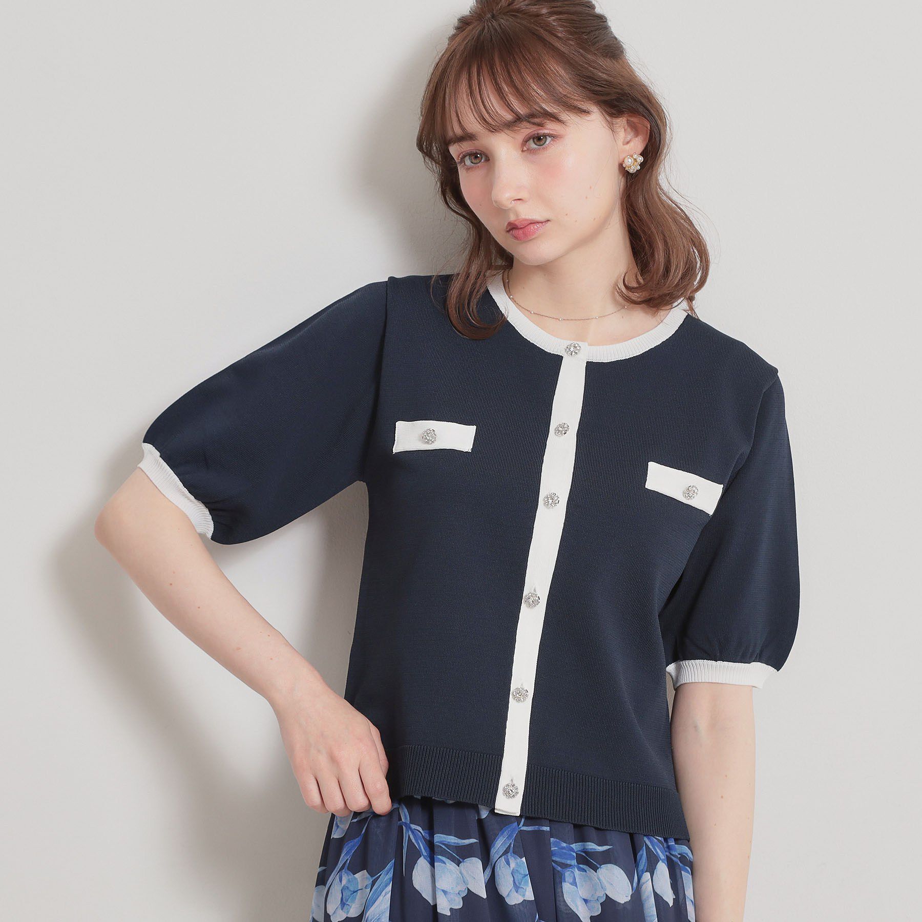 Couture broach「【洗える・着映え】ビジューボタン カーディガン」|カーディガン|