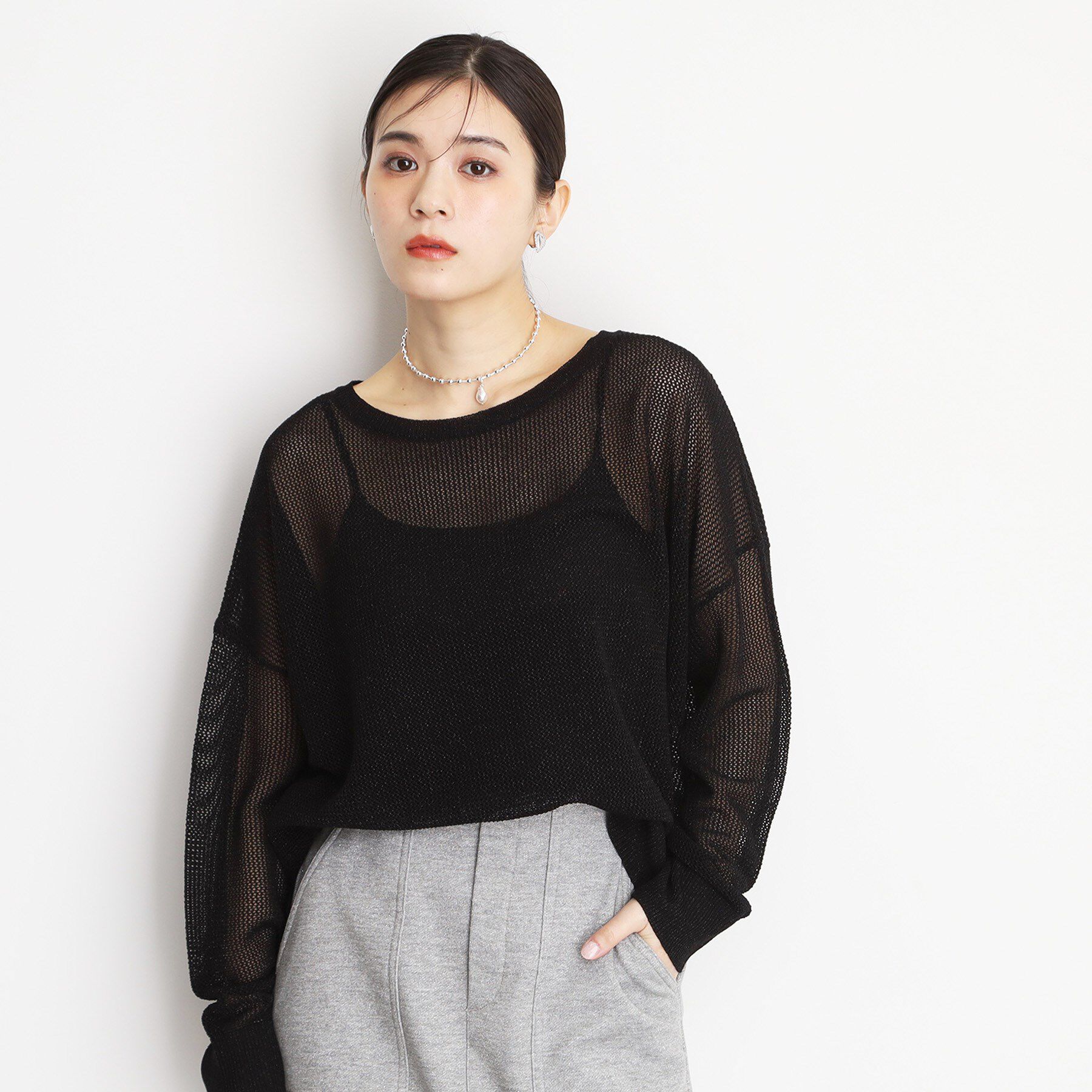THE SHOP TK「ラメメッシュニット」|ニット・セーター|ブラック(019)
