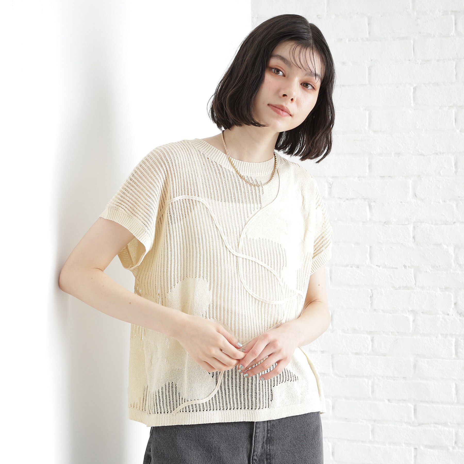 THE SHOP TK「コード刺繍シアーニット【洗える】」|ニット・セーター|オフホワイト(003