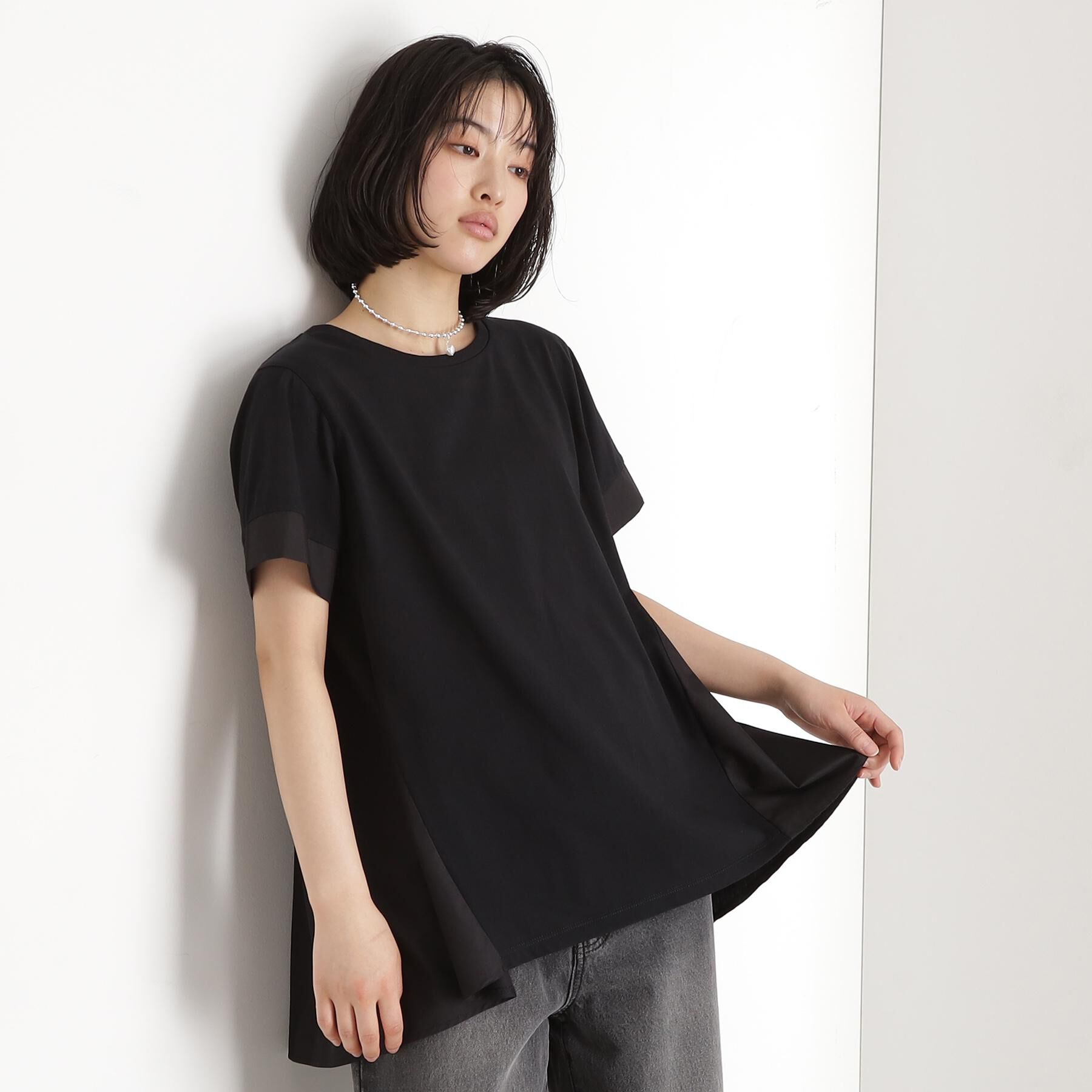 THE SHOP TK「切替バックギャザーチュニック【洗濯機OK/接触冷感/UV】」|チュニック|ブラック(019)