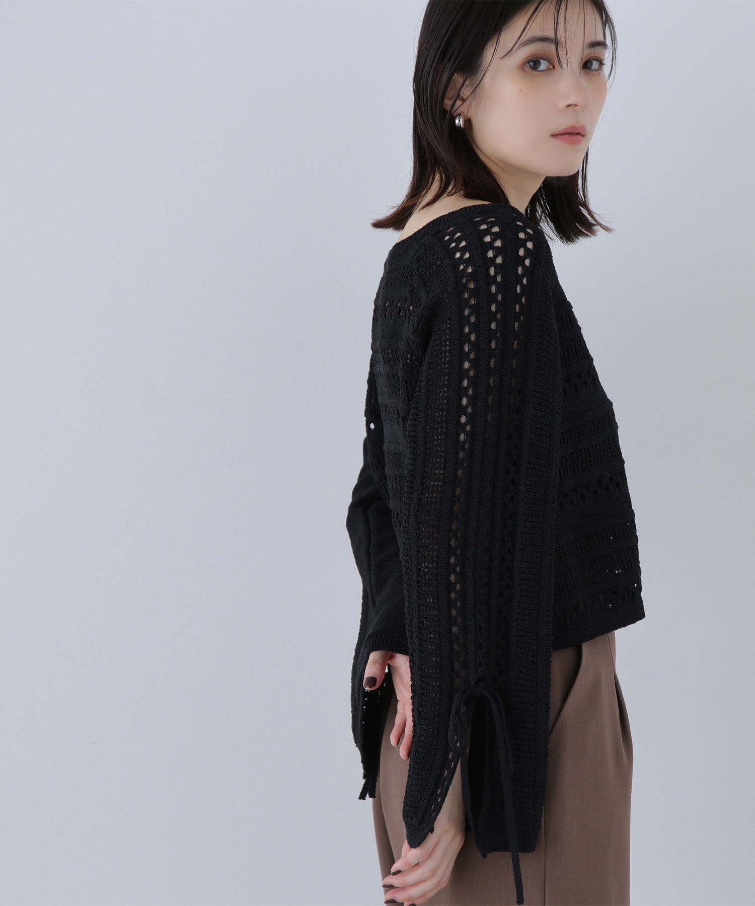  「透かし編みリボンスリーブニット」|ニット・セーター|