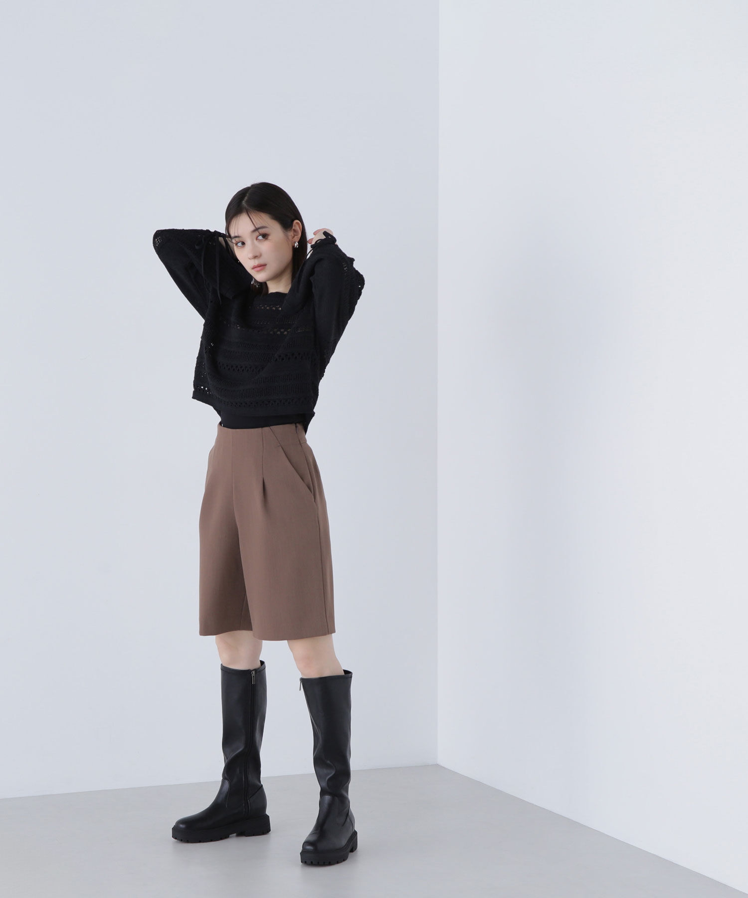  「透かし編みリボンスリーブニット」|ニット・セーター|