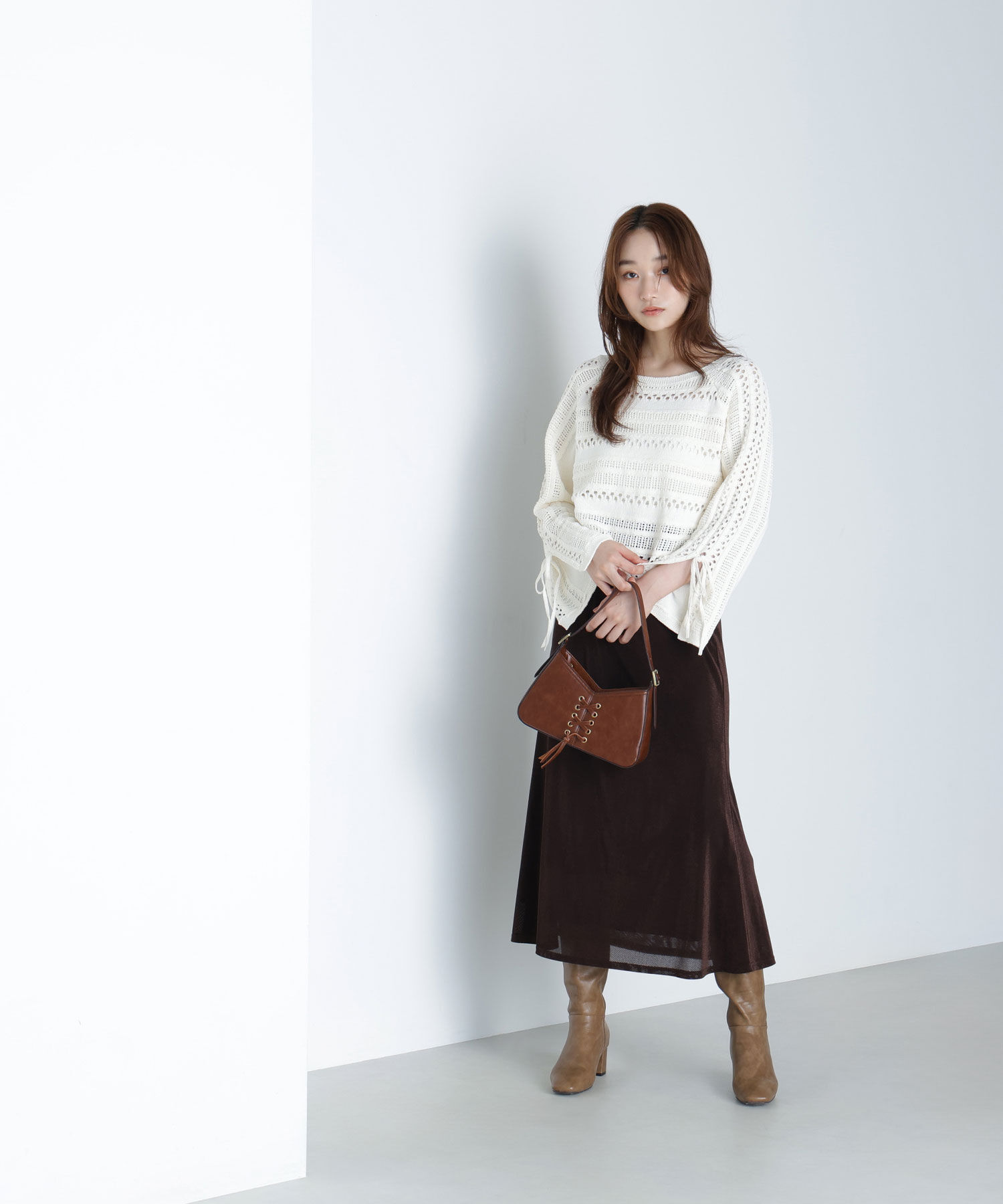  「透かし編みリボンスリーブニット」|ニット・セーター|