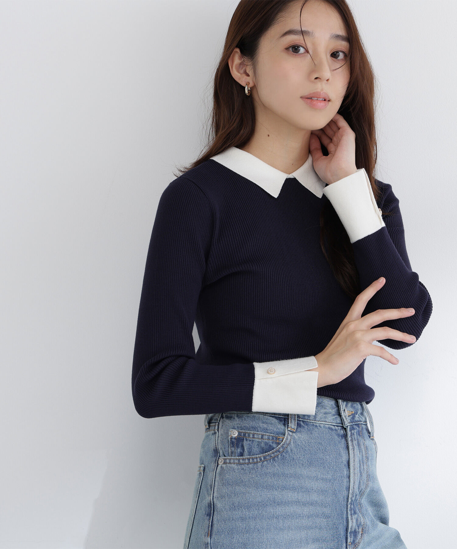  「襟付リブベーシックニット」|ニット・セーター|