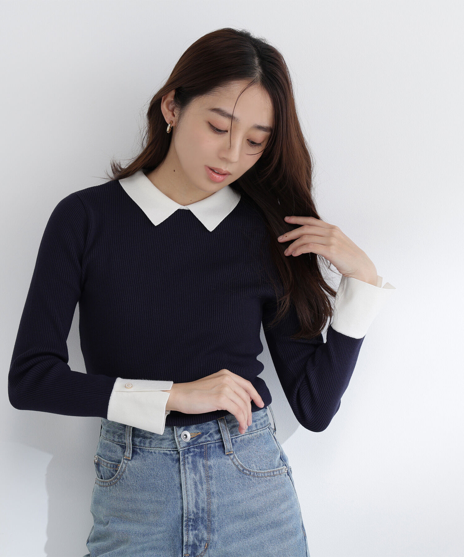  「襟付リブベーシックニット」|ニット・セーター|