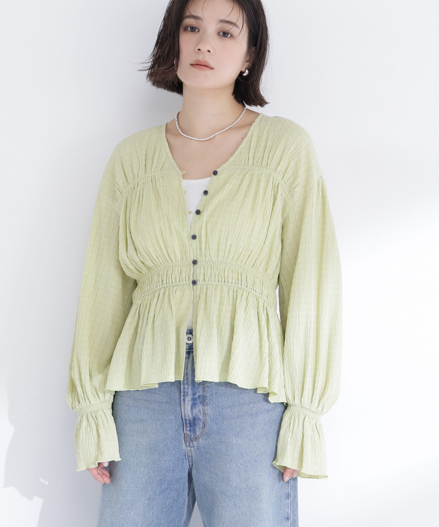  「Vネックギャザーブラウス」|シャツ・ブラウス|