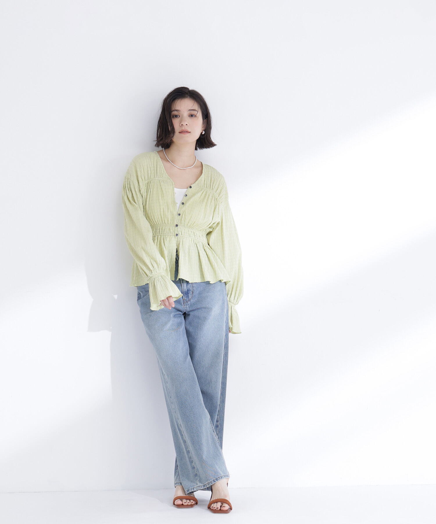  「Vネックギャザーブラウス」|シャツ・ブラウス|