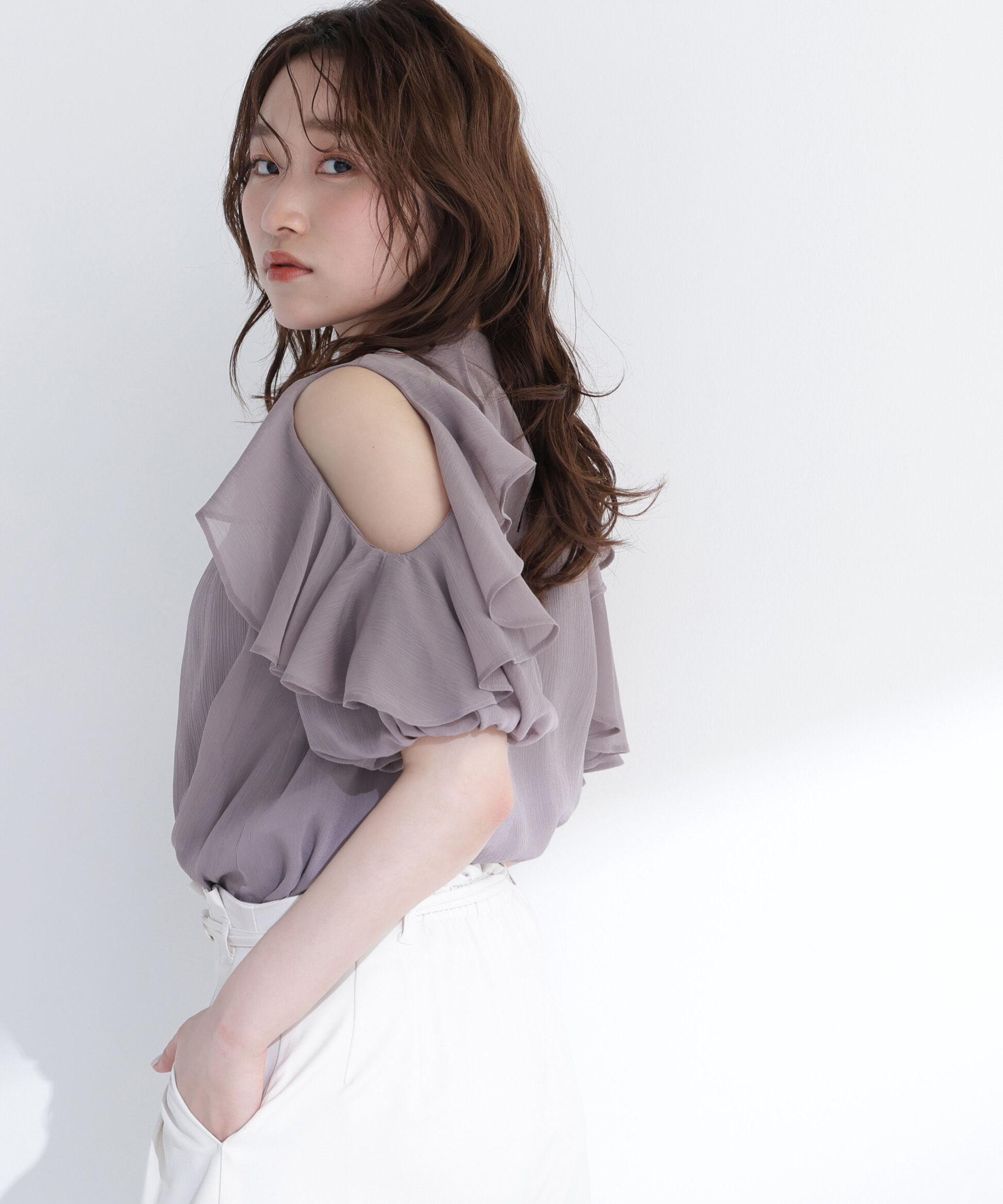  「ショルダースリットフリルブラウス」|シャツ・ブラウス|