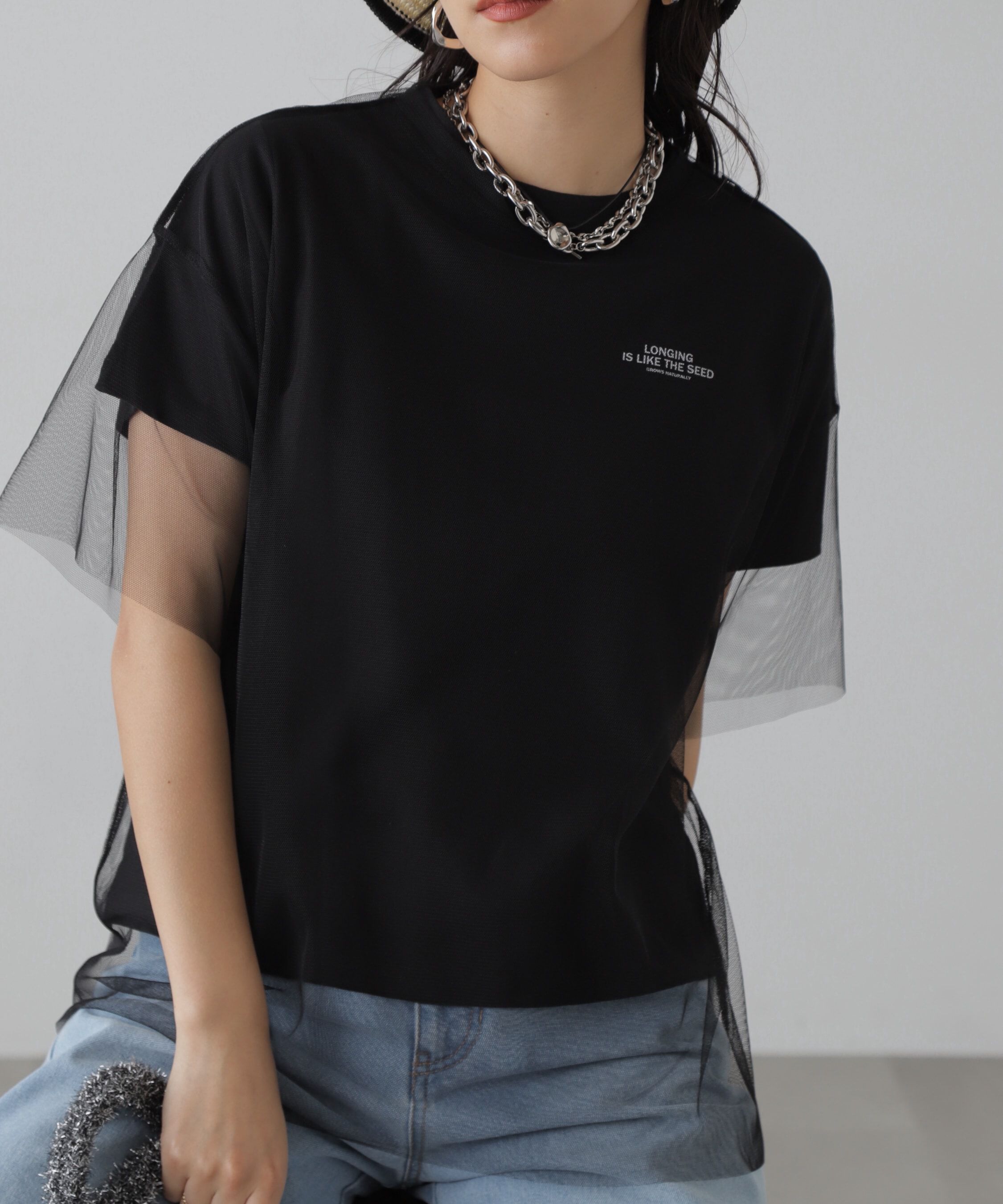  「チュール&times;ロゴTシャツ」|Tシャツ・カットソー|ブラック&times;ブラ