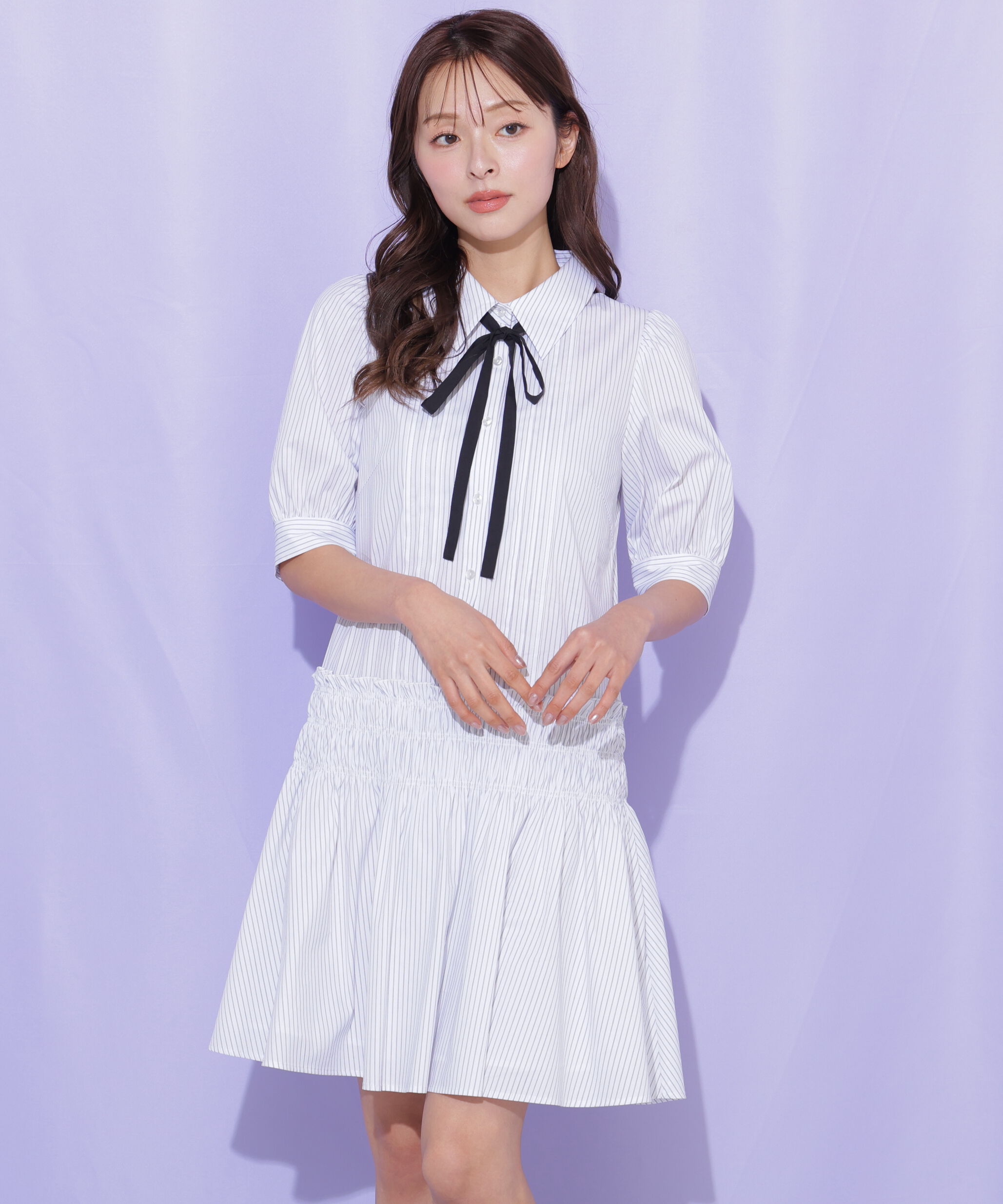  「シャーリングミニシャツワンピース」|ワンピース|ホワイトスト 1