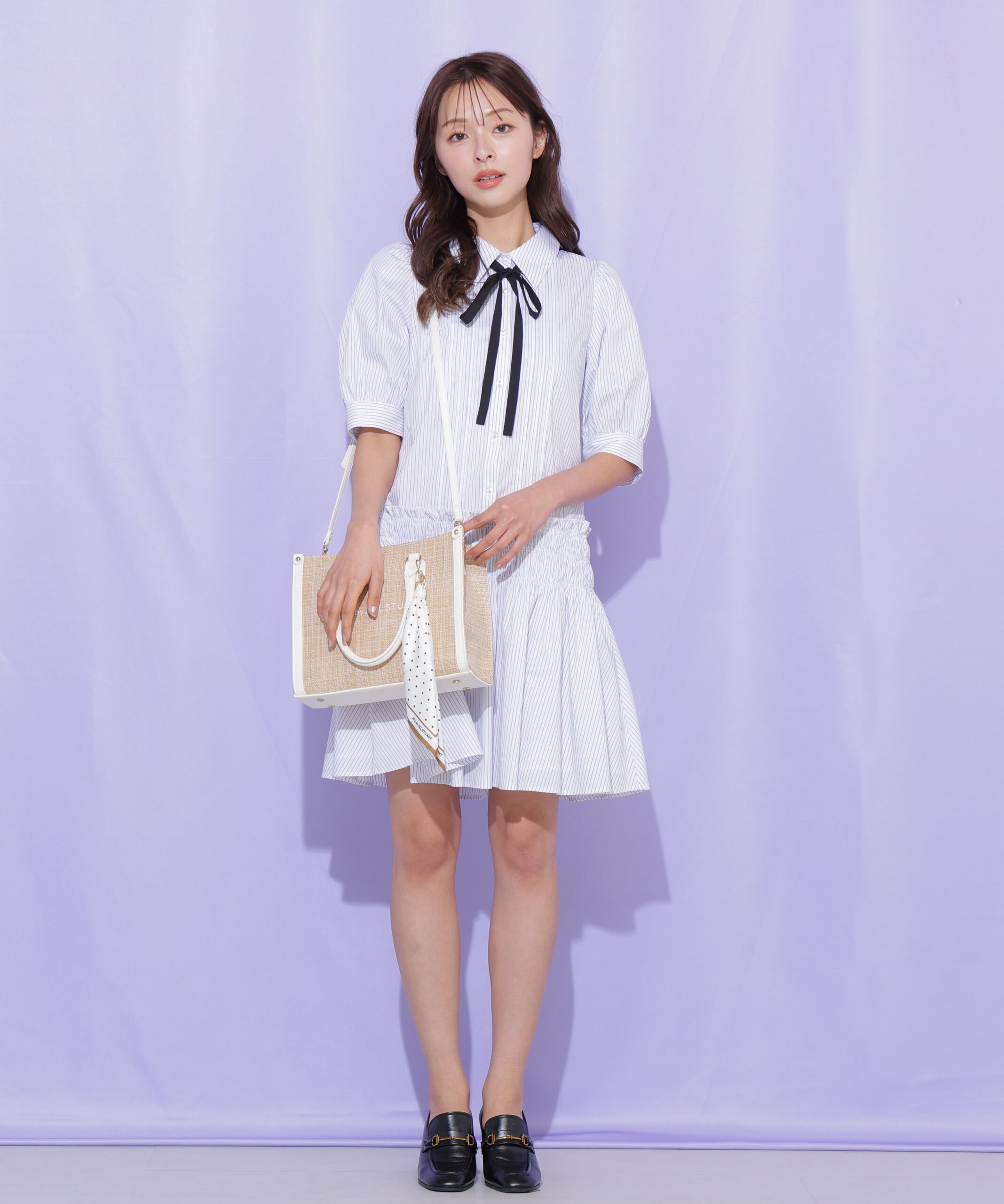  「シャーリングミニシャツワンピース」|ワンピース|