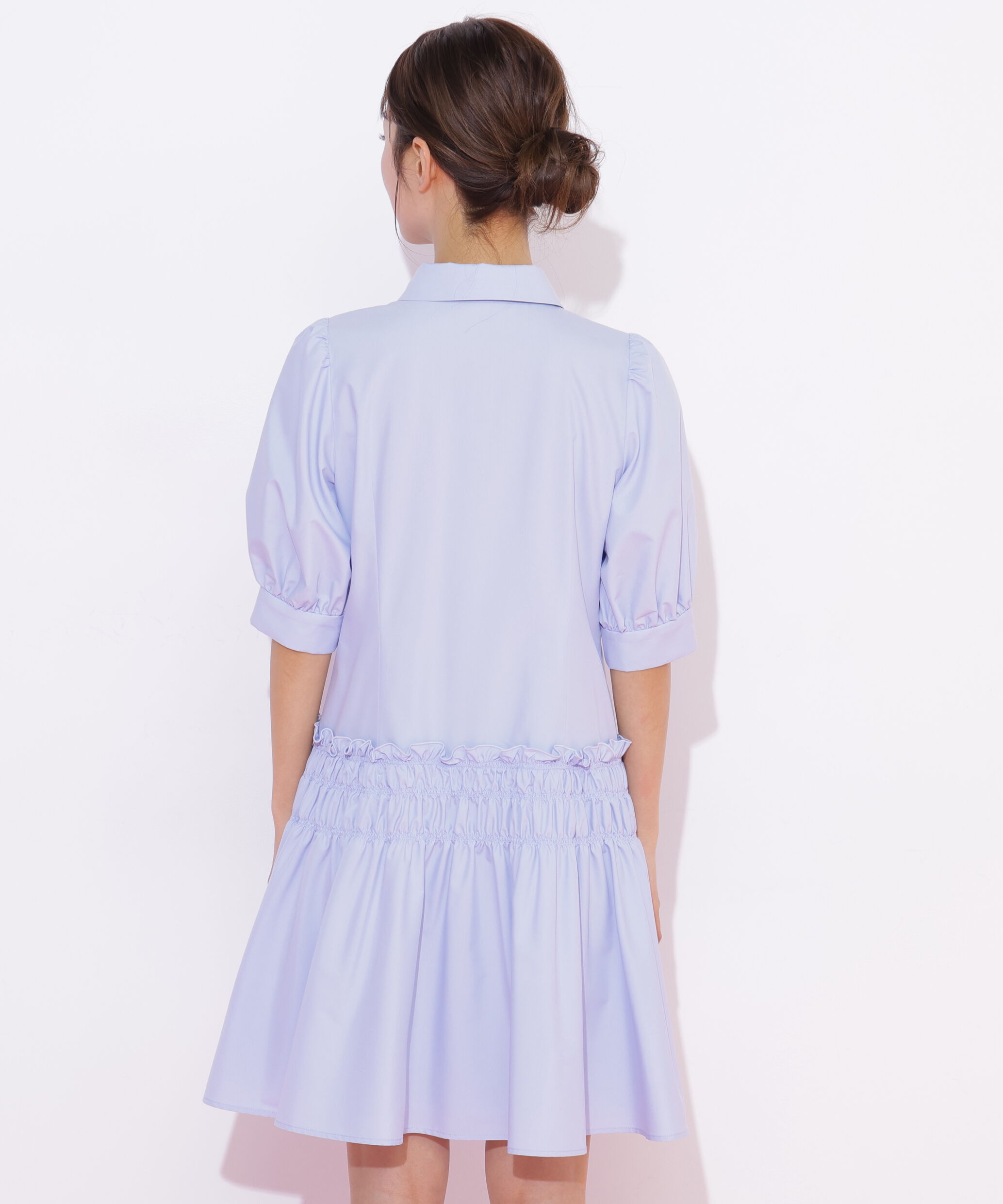  「シャーリングミニシャツワンピース」|ワンピース|