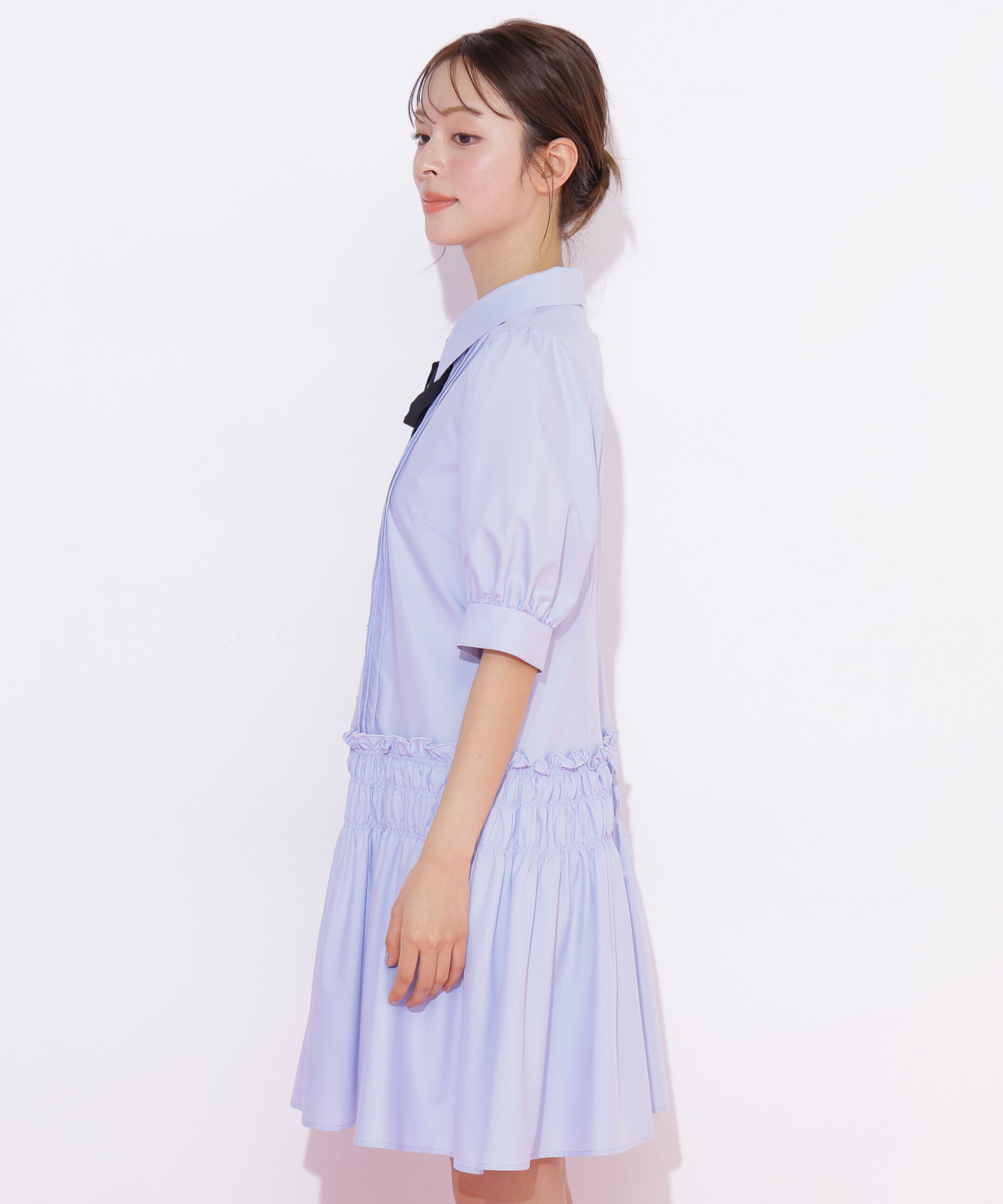  「シャーリングミニシャツワンピース」|ワンピース|