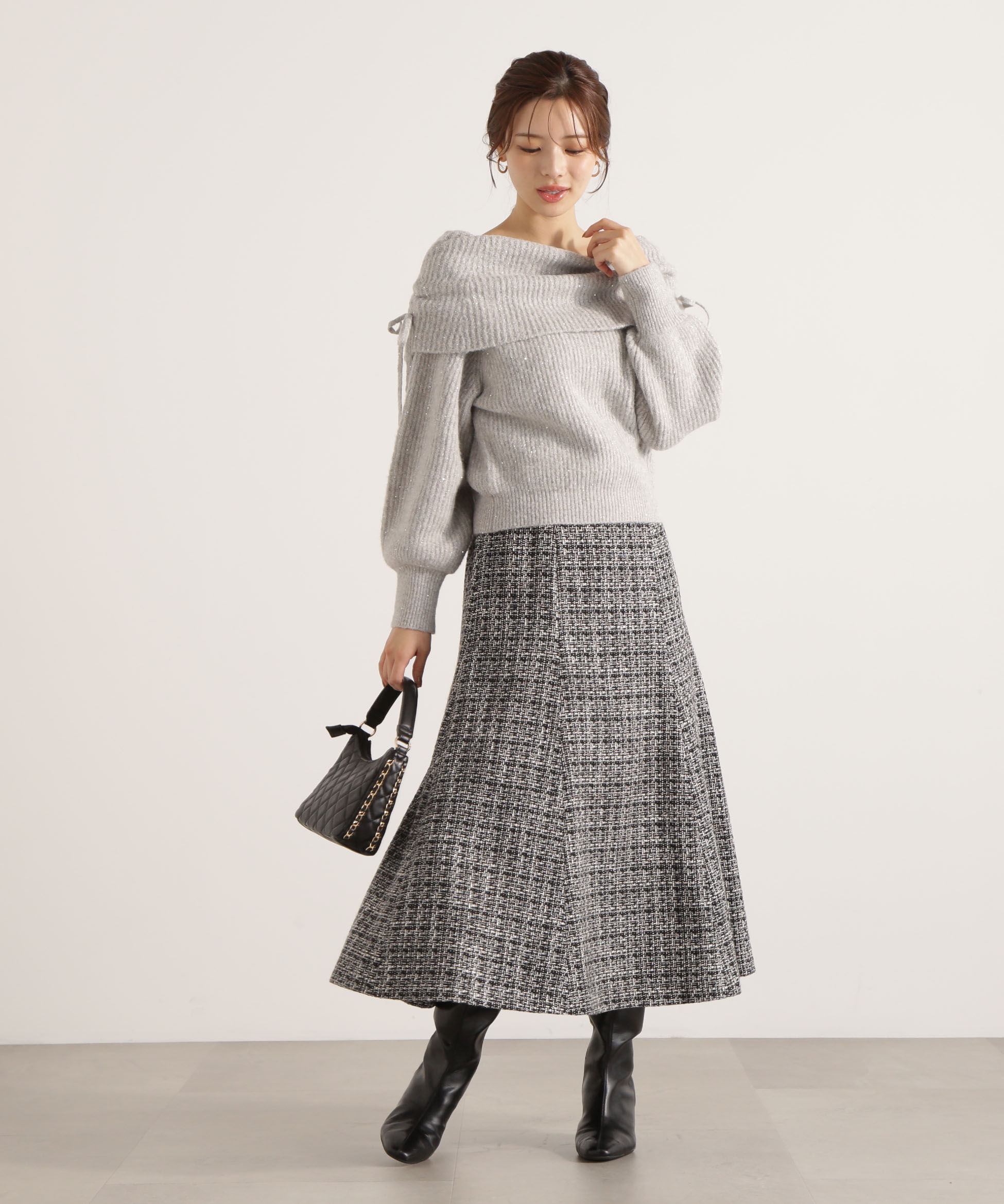 PROPORTION BODY DRESSING「リボン付きオフショルニット 25AW」|ニット・セーター|