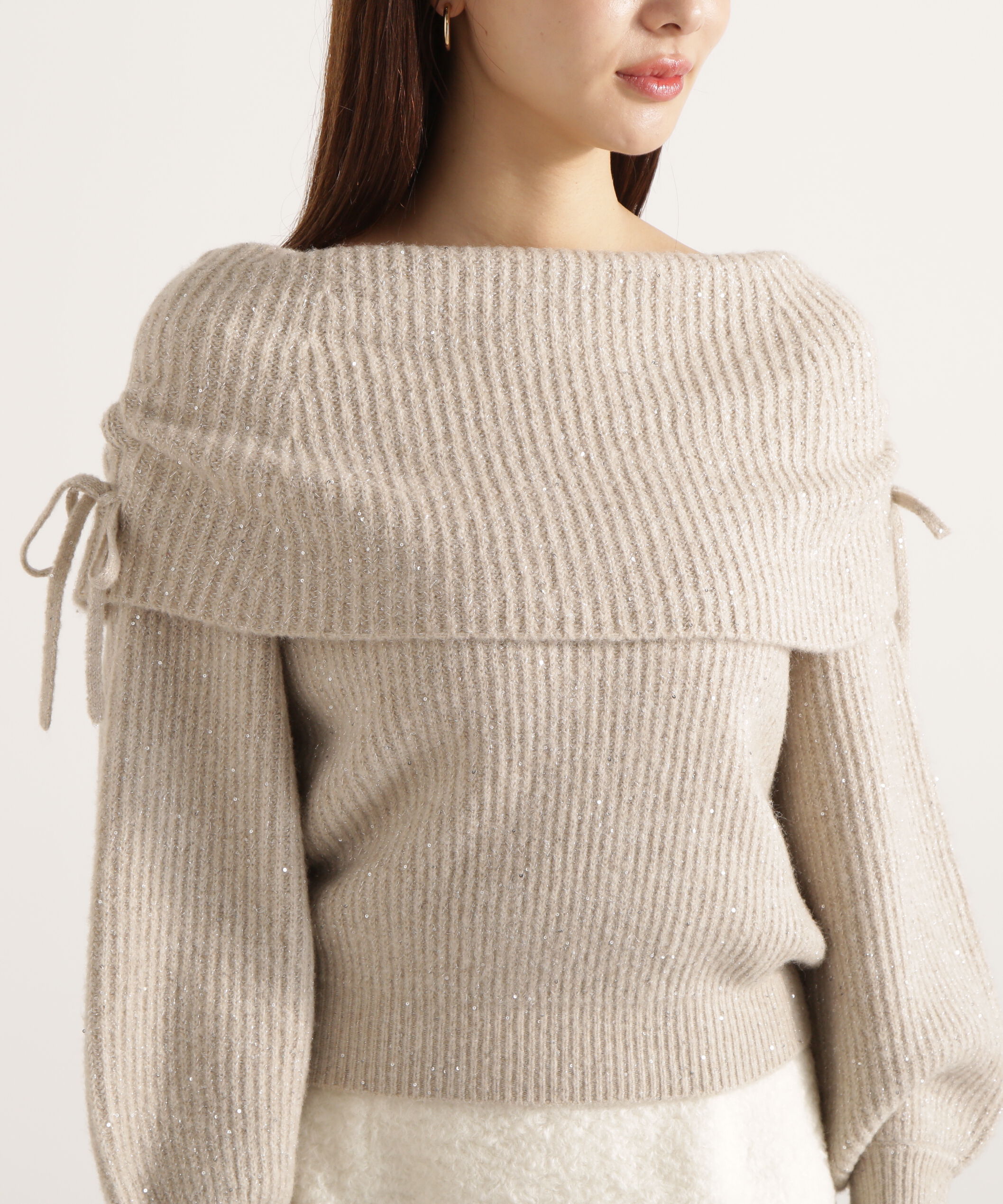 PROPORTION BODY DRESSING「リボン付きオフショルニット 25AW」|ニット・セーター|