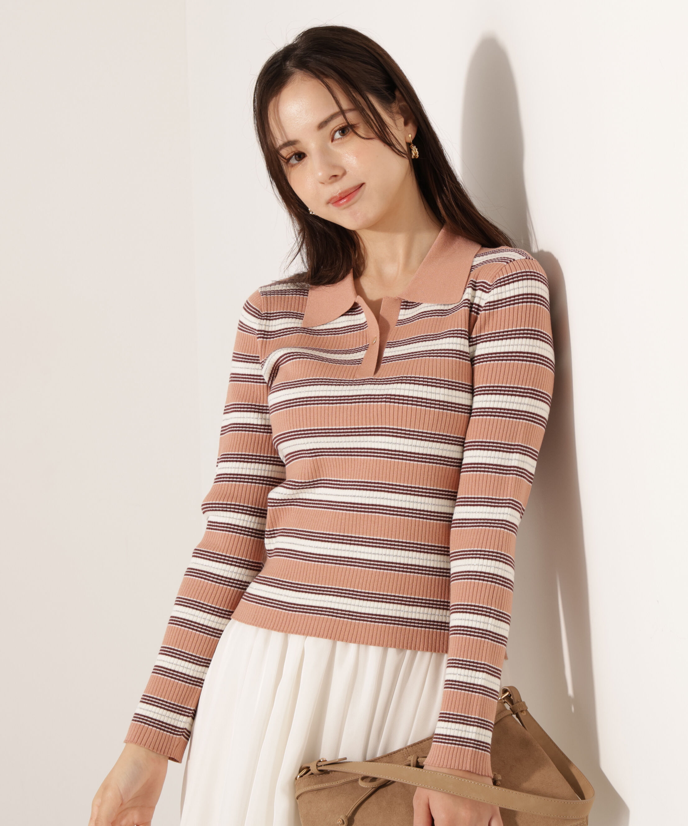 PROPORTION BODY DRESSING「ポロボーダーニット　25AW」|ニット・セーター|ピンクベージ