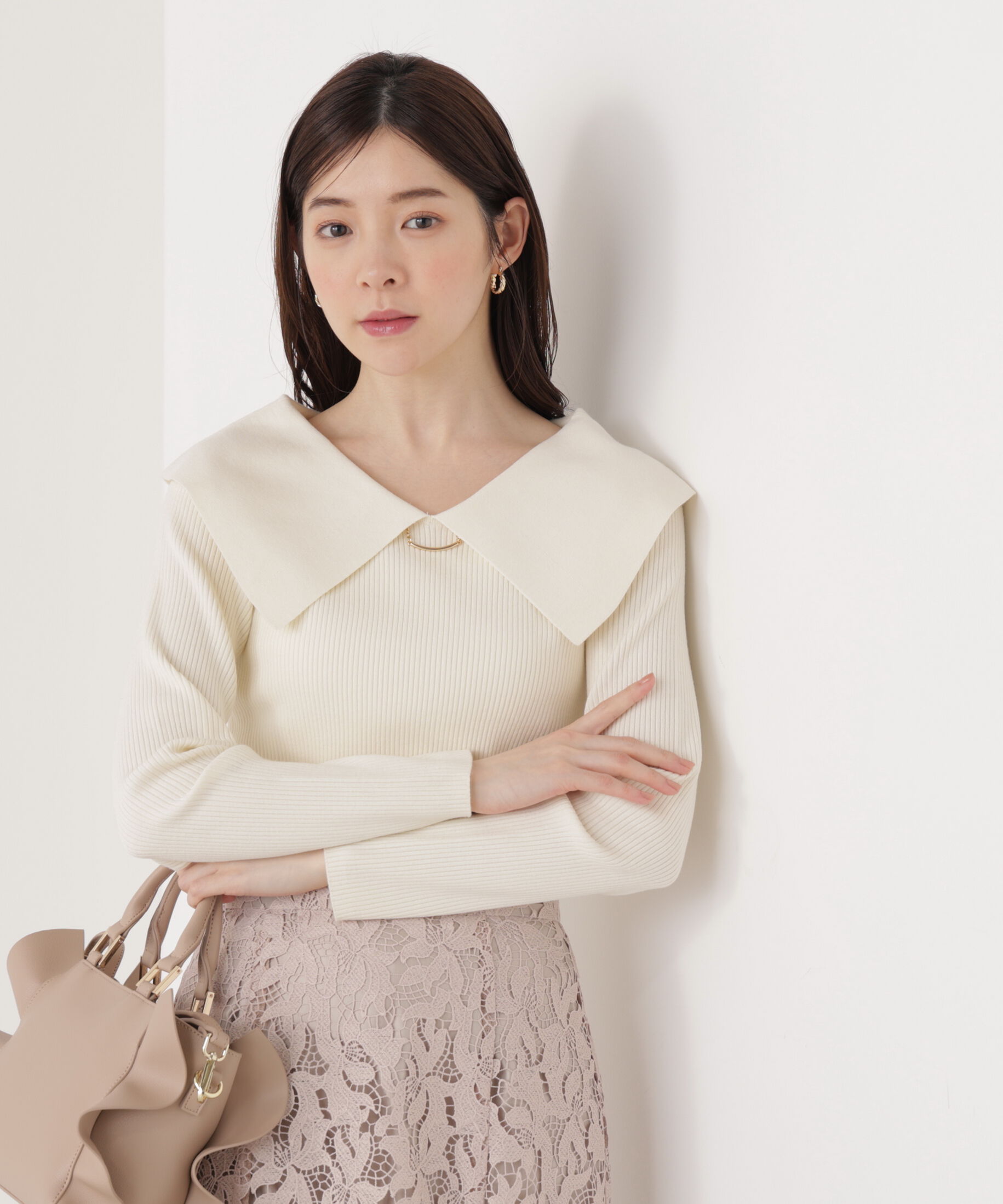 PROPORTION BODY DRESSING「バー付きビッグ襟ニット　26SS」|ニット・セーター|