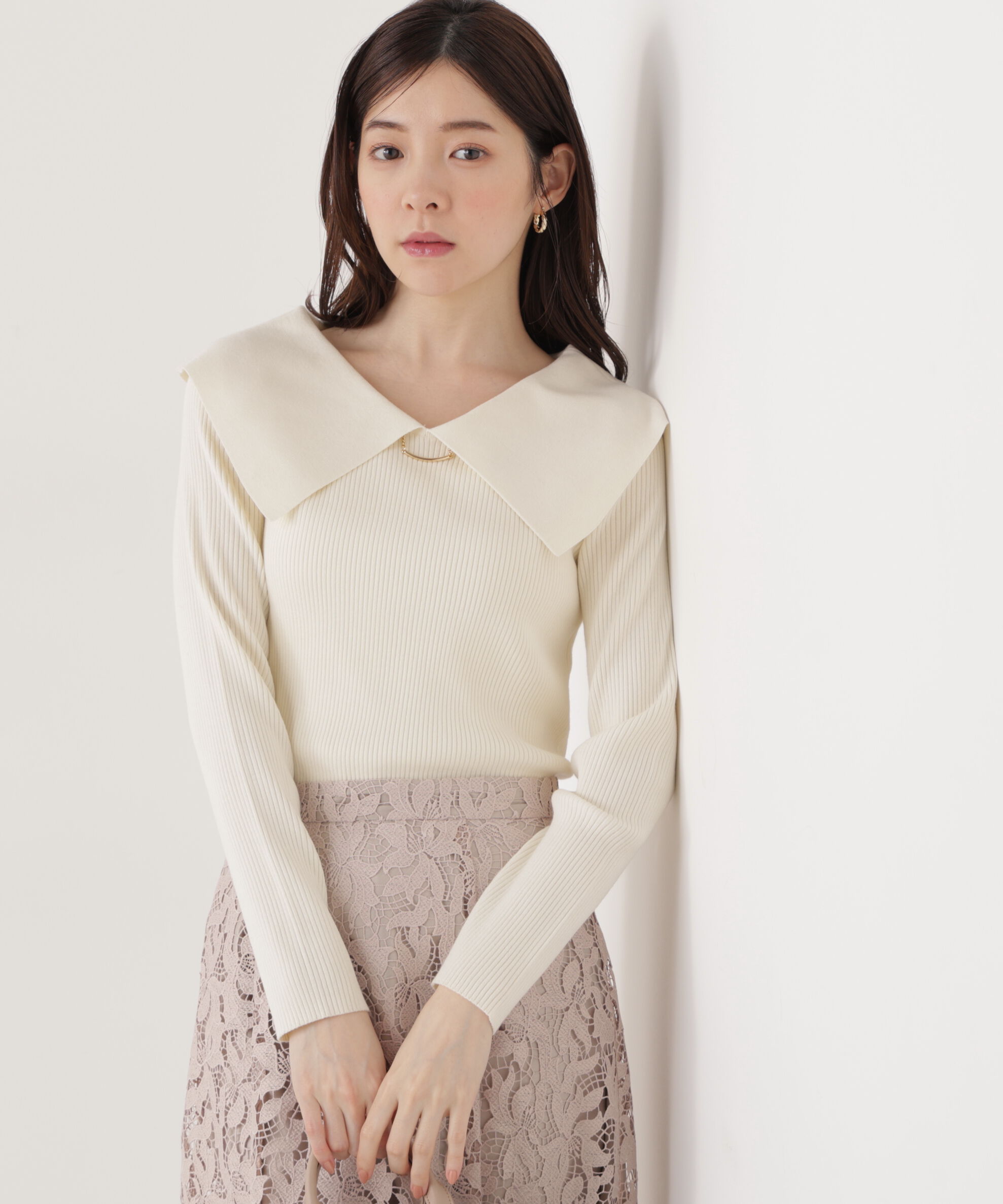 PROPORTION BODY DRESSING「バー付きビッグ襟ニット　26SS」|ニット・セーター|