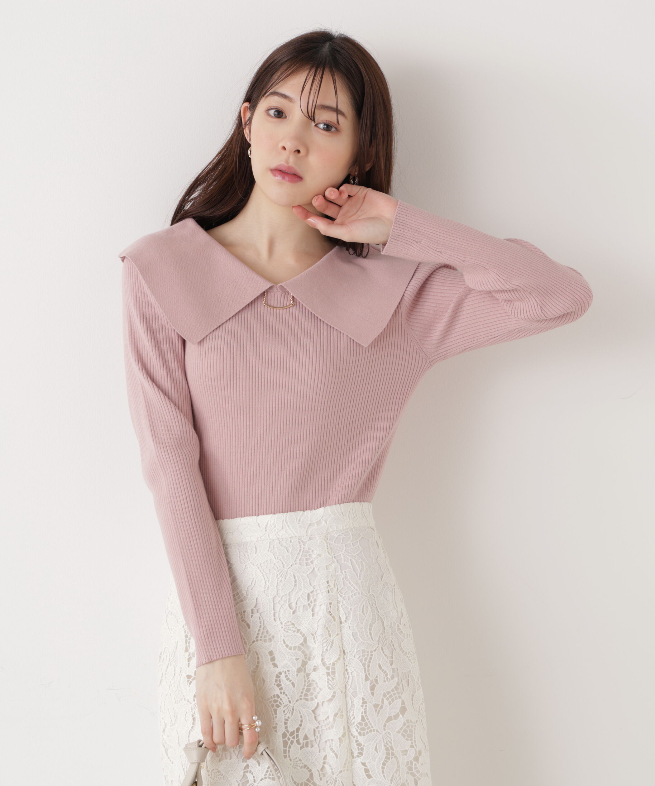 PROPORTION BODY DRESSING「バー付きビッグ襟ニット　26SS」|ニット・セーター|