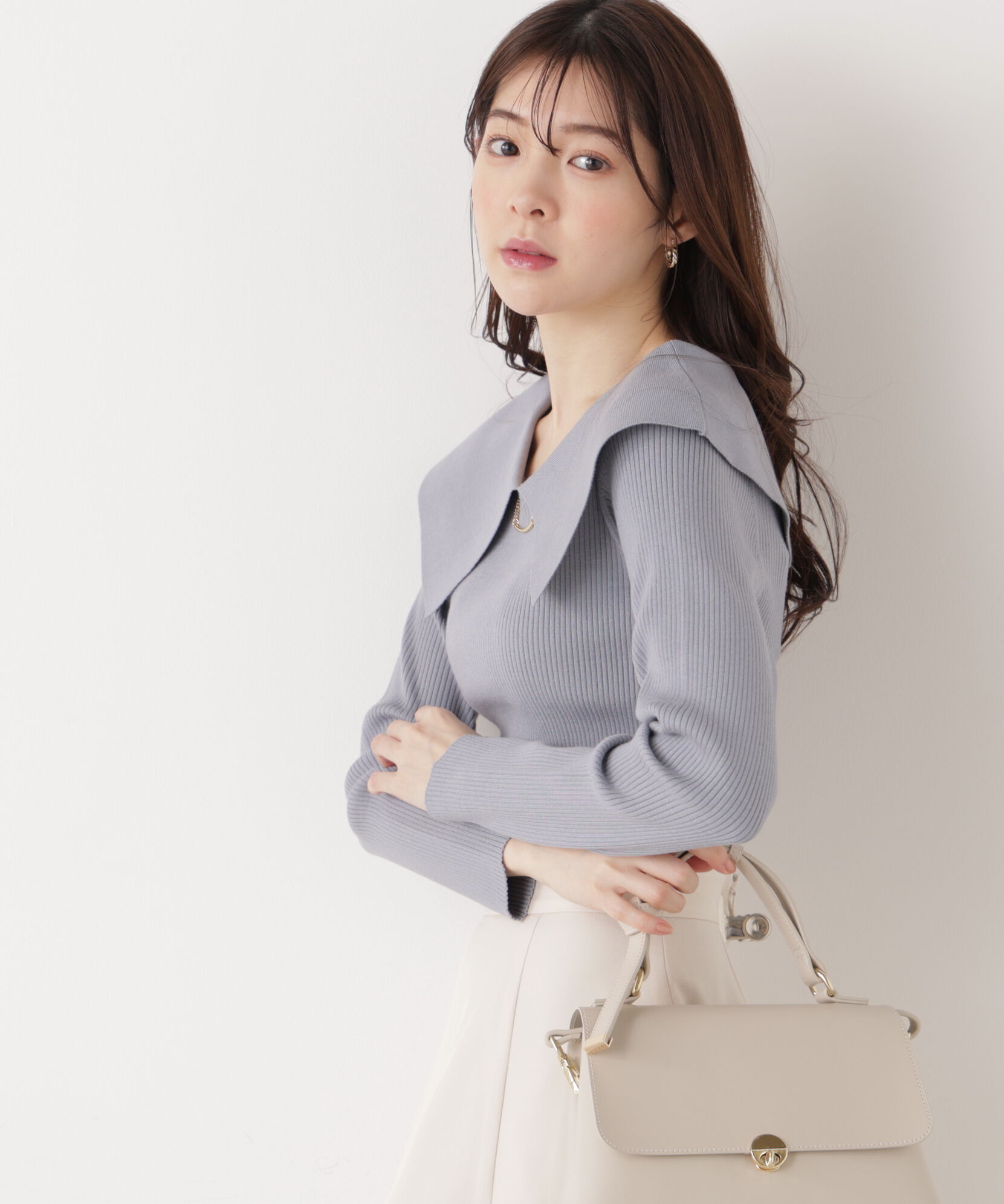 PROPORTION BODY DRESSING「バー付きビッグ襟ニット　26SS」|ニット・セーター|