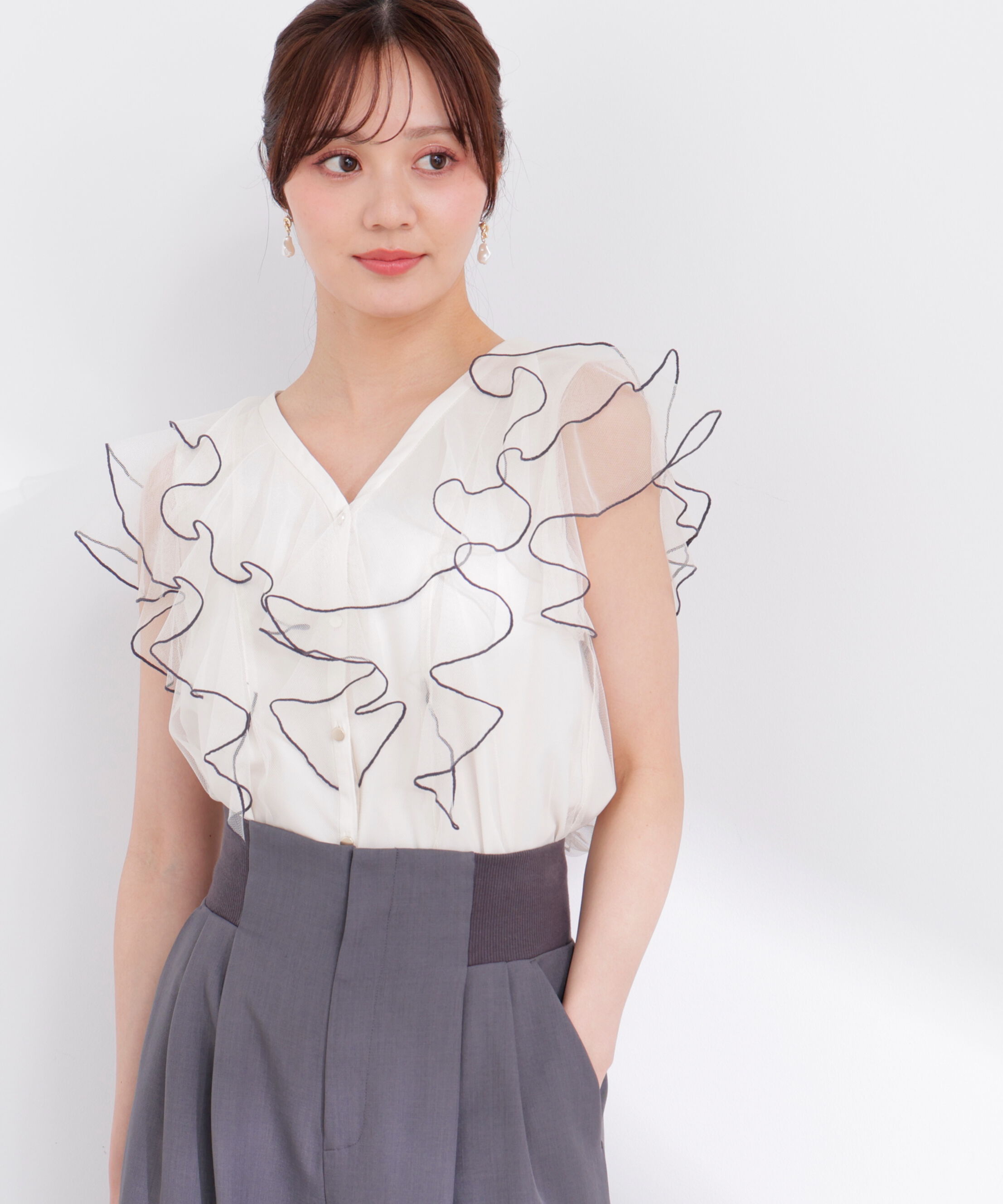 PROPORTION BODY DRESSING「チュールラッフルブラウス 26SS」|シャツ・ブラウス|