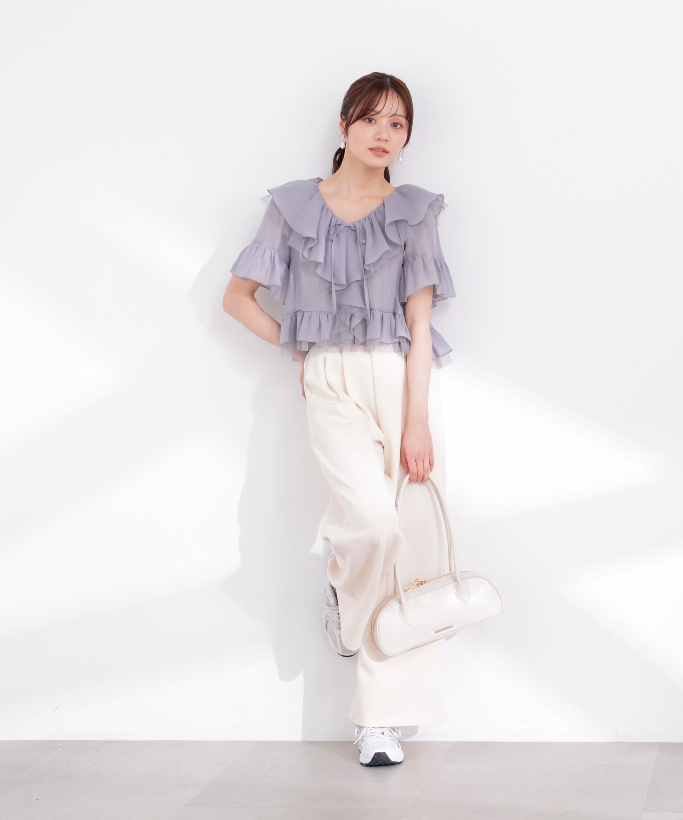 PROPORTION BODY DRESSING「チュール付きラッフルブラウス 26SS」|シャツ・ブラウス|