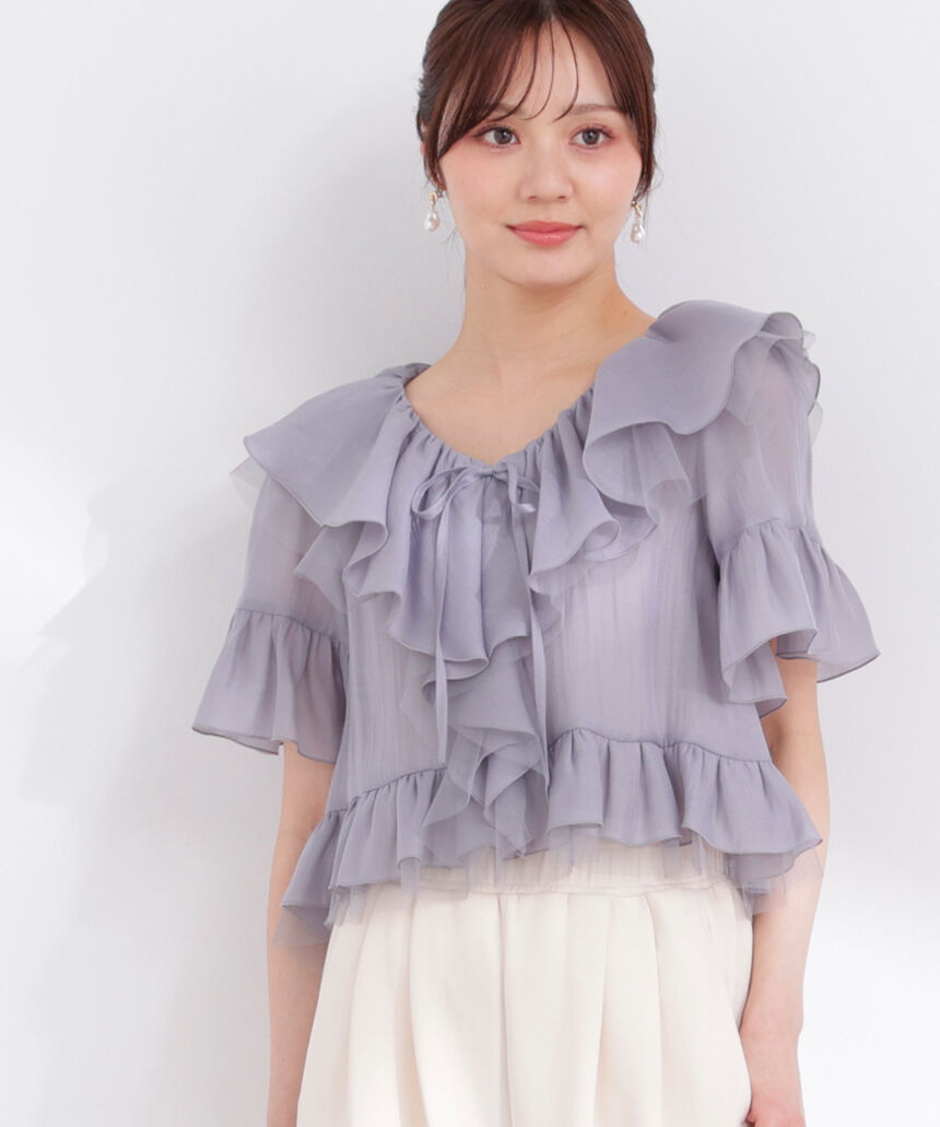PROPORTION BODY DRESSING「チュール付きラッフルブラウス 26SS」|シャツ・ブラウス|